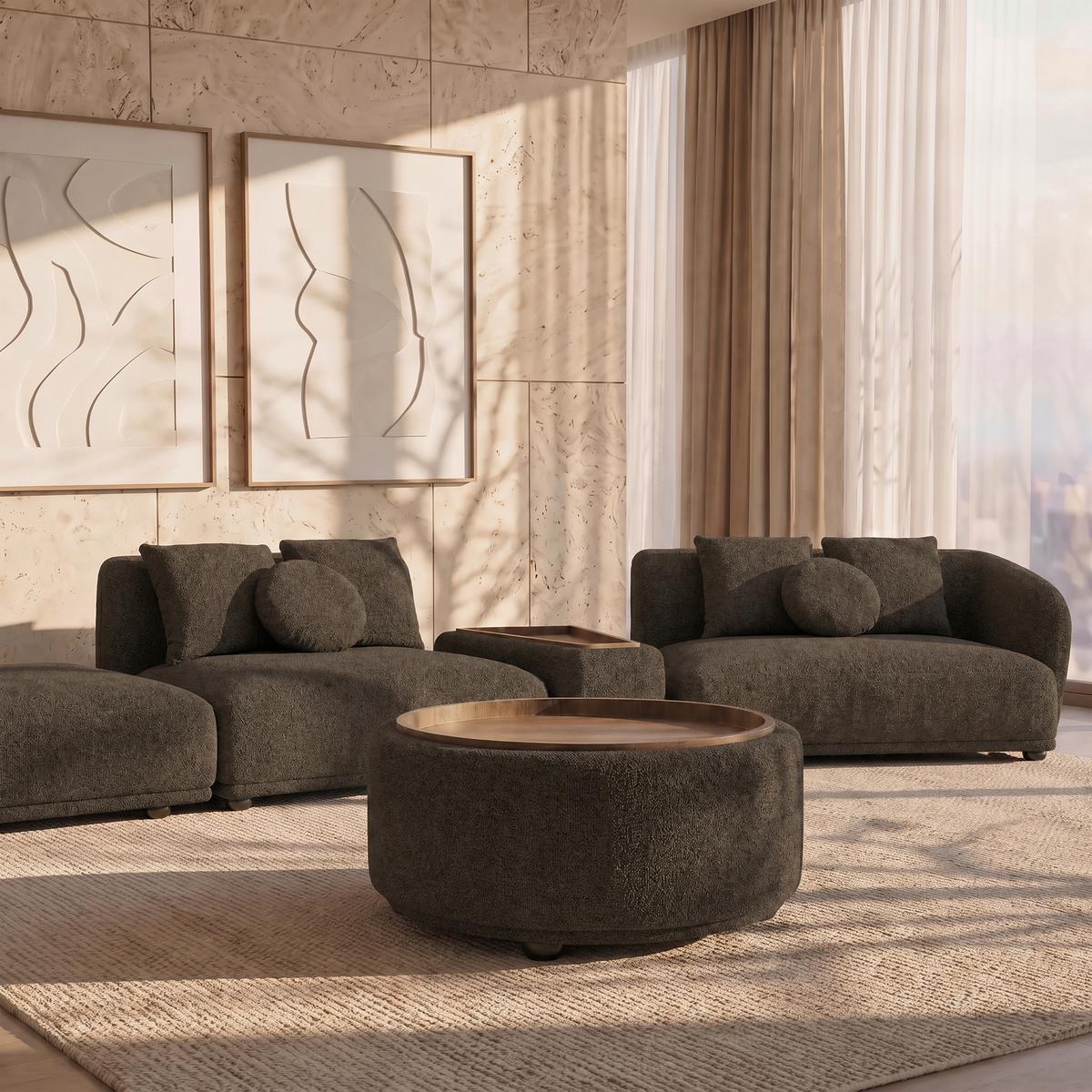 Konferenční stolek KIRA ženilka hnědá/ ořech P:86cm - černá/hnědá, Moderní, dřevo/textil (86/86/43cm) - Bessagi Home