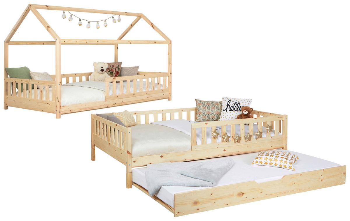 Bodenbett 140/200 cm Naturfar. inkl. Matratzen und Zusatzbett - Naturfarben, MODERN, Holz/Textil (140/200cm) - MID.YOU