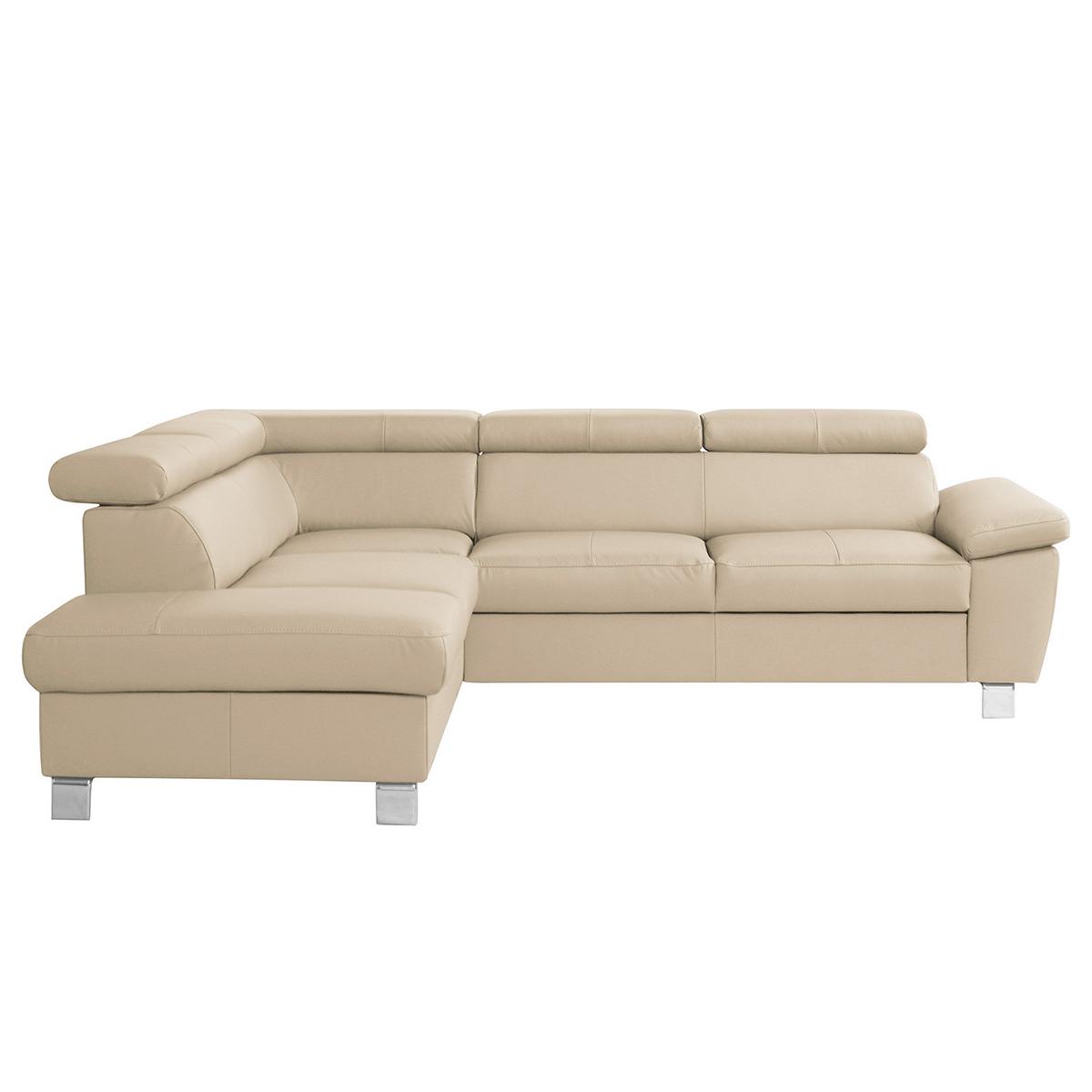 Ecksofa Lugano Teilleder Beige 208x248 - Chromfarben/Beige, Design, Leder/Textil (208/248cm) - Livetastic