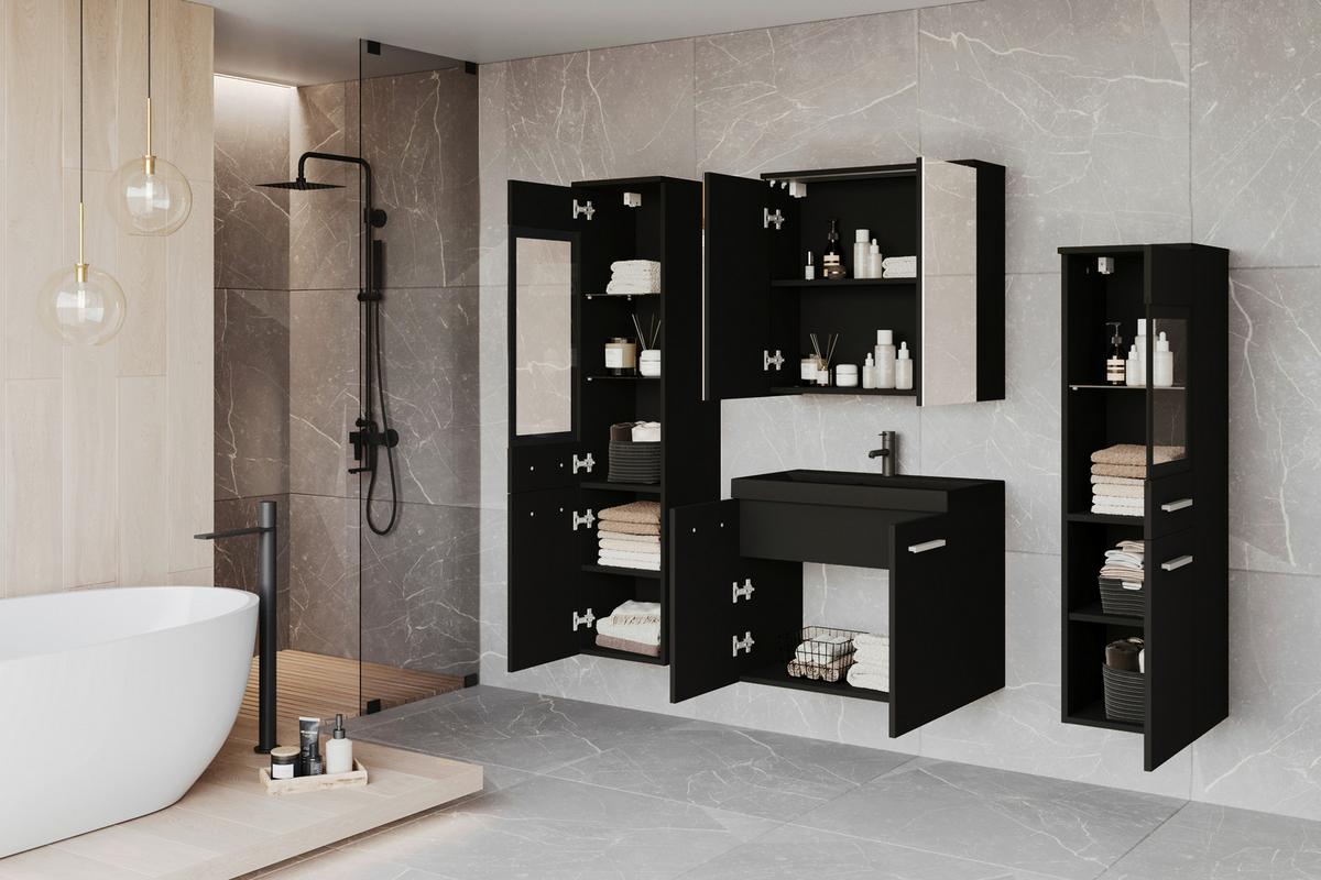 Badmöbel-Set 5-Tlg. Madrit 120 cm - Schwarz/Weiß, LIFESTYLE, Glas/Keramik (120cm) - P & B