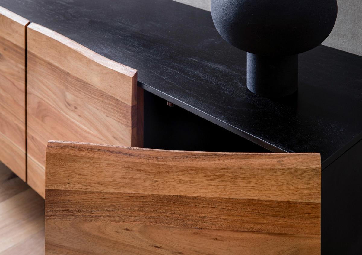 Sideboard Schwarz, Akaziefarben B: 180cm - Schwarz/Akaziefarben, Design, Holz (180/75/45cm) - MID.YOU