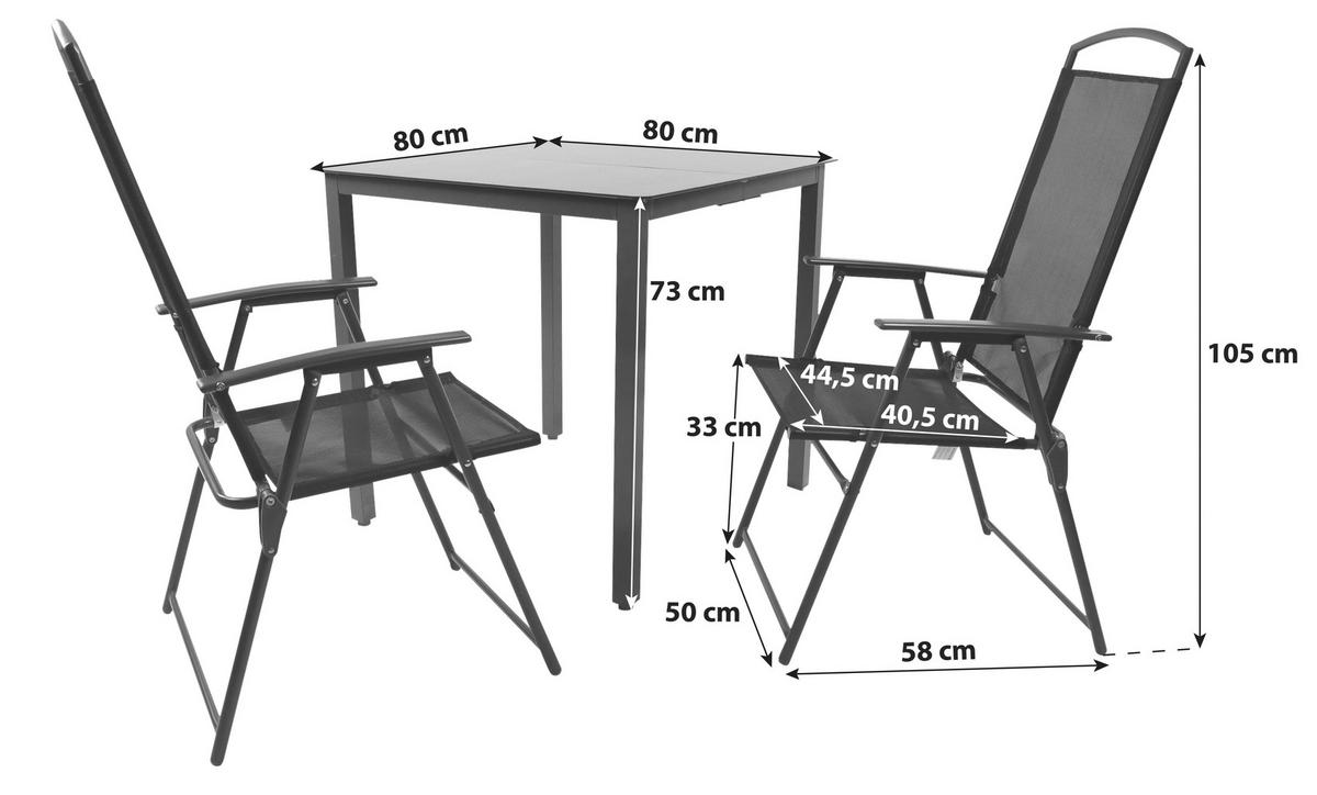 Gartenmöbel Set 3--Teilig aus Metall/Glas - Anthrazit/Schwarz, Basics, Glas/Metall (80/80/76cm) - Gardenson