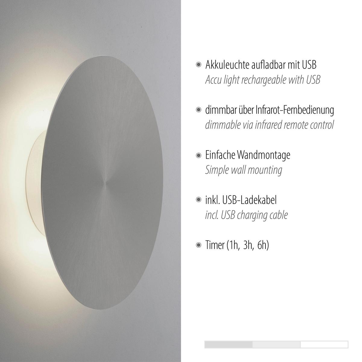 Akku-Wandleuchte Puntua Grau D: 25 cm - Grau, Design, Kunststoff/Metall (25/6,5cm) - Paul Neuhaus