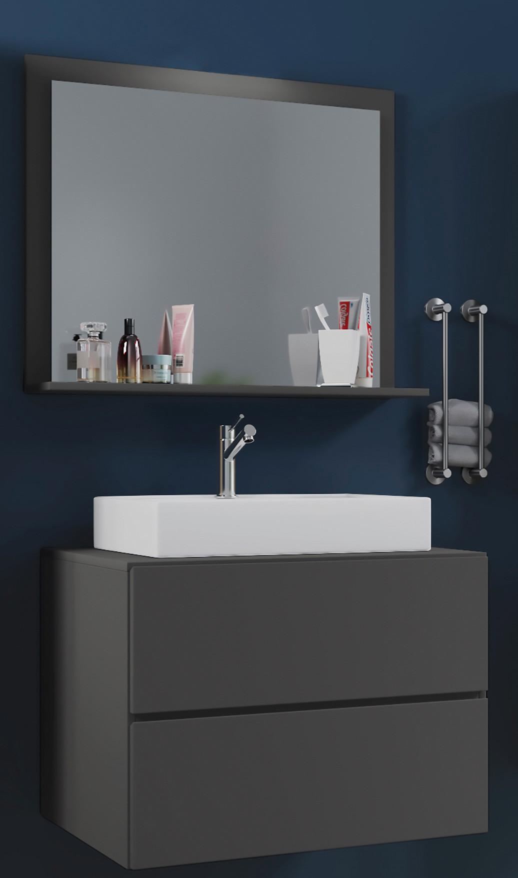 Badmöbel-set 3-tlg. Lendas B: 80 Cm Anthrazit - Anthrazit/Weiß, MODERN, Glas/Keramik (80cm) - MID.YOU
