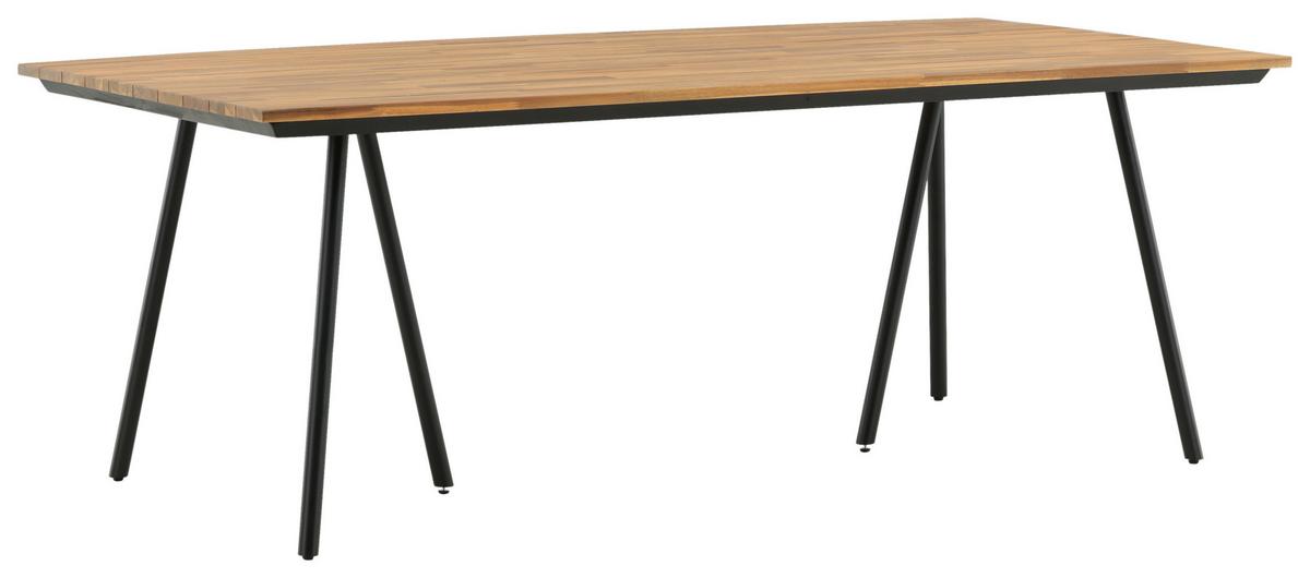 Gartentisch Chan - Schwarz/Teakfarben, KONVENTIONELL, Holz/Metall (200/100/74cm) - Gardenson