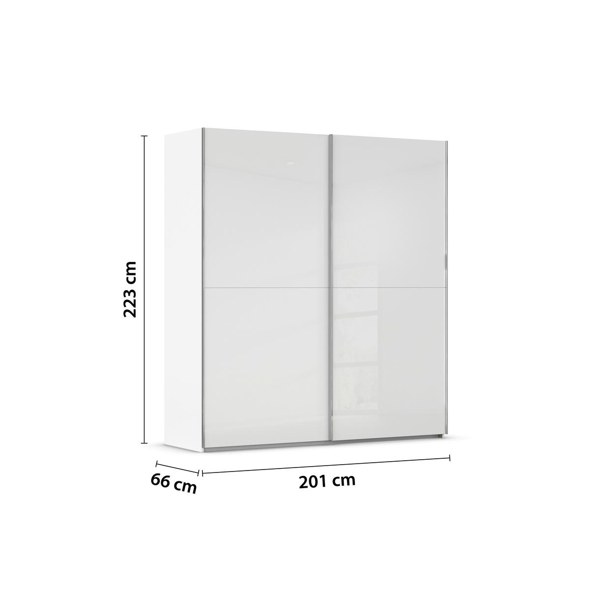 Schwebetürenschrank Fifty 2trg Weiß/Weißglas, B: 201 cm - Weiß, KONVENTIONELL, Glas/Holzwerkstoff (201/222/64cm) - Luca Bessoni