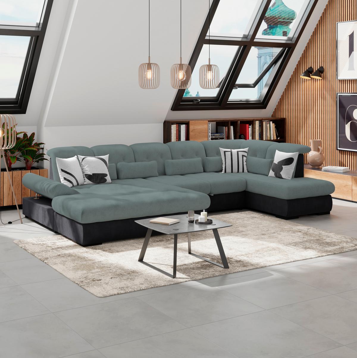 Wohnlandschaft Madera Blaugrün S: 358x212 Cm - Blau/Anthrazit, KONVENTIONELL, Kunststoff/Textil (190/358/212cm)