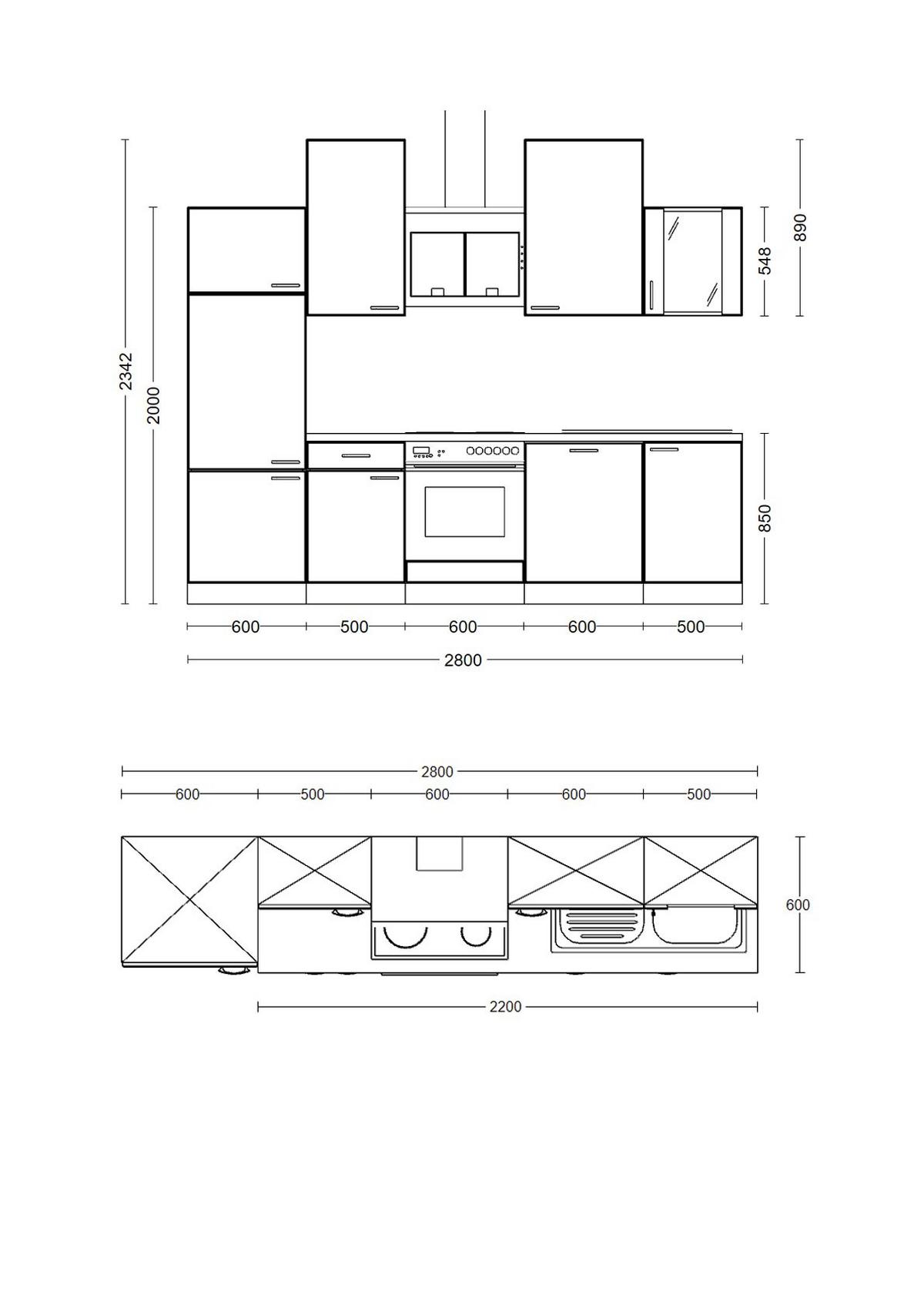 Küchenzeile Nano mit Geräten 280 cm Buche/Creme Dekor - Beige/Buchefarben, MODERN, Glas/Holzwerkstoff (280cm) - FlexWell