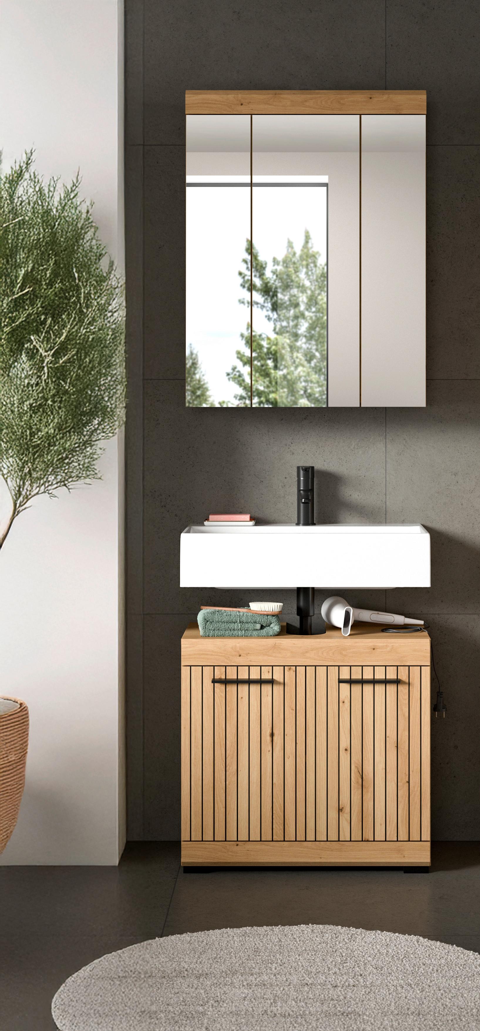Badezimmer Scout Eiche Artisan Dekor B: 60cm - Schwarz/Eiche Artisan, Trend, Glas/Holzwerkstoff (60cm) - MID.YOU