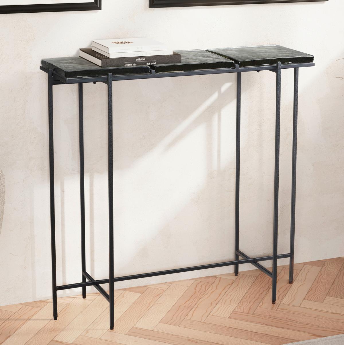 Konsolentisch Schwarz B: 90 cm - Schwarz, Design, Glas/Metall (90/29/85cm) - MID.YOU