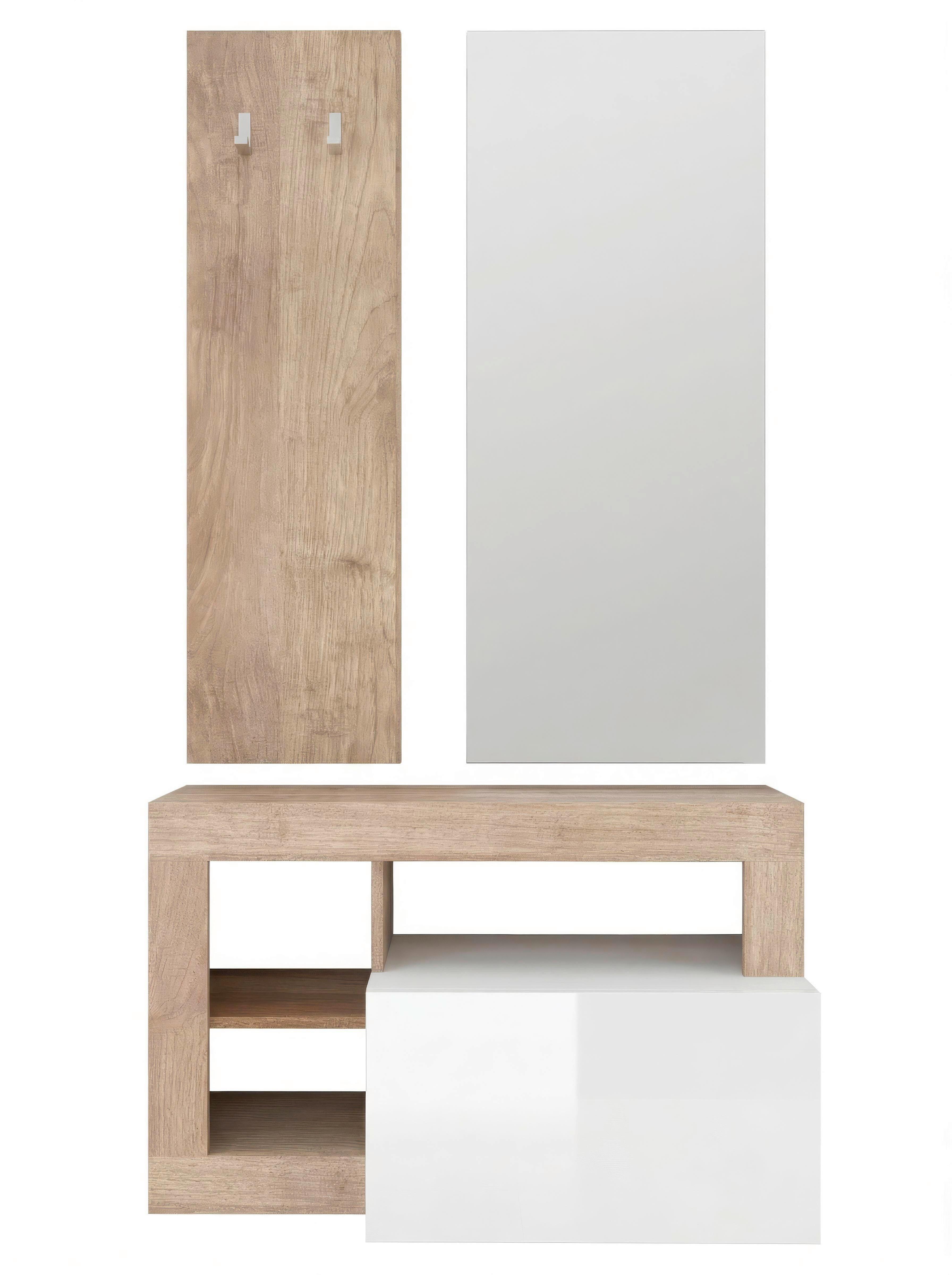 Garderobe Hamburg Eichefarben/Weiß B: 91 cm - Eichefarben/Weiß Hochglanz, Basics, Holzwerkstoff (91/178/35cm)