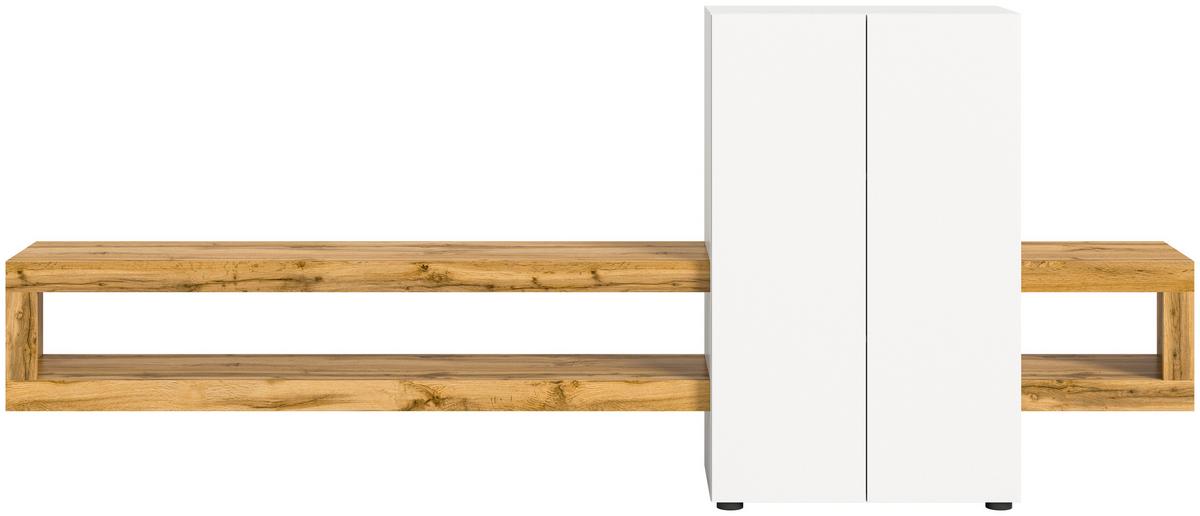 Wohnwand Samba Eiche Dekor/Weiß B: 270 cm - Eiche Wotan/Schwarz, Design, Holzwerkstoff (270/112/35cm) - MID.YOU