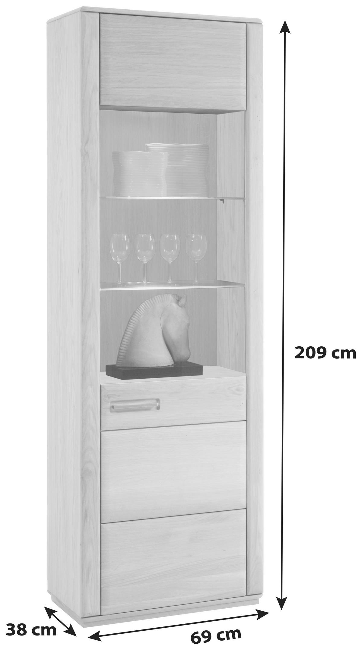 Vitrine teilmassiv B: 69 cm Sena Eichefarben - Eichefarben, Design, Glas/Holz (69/209/38cm) - Livetastic