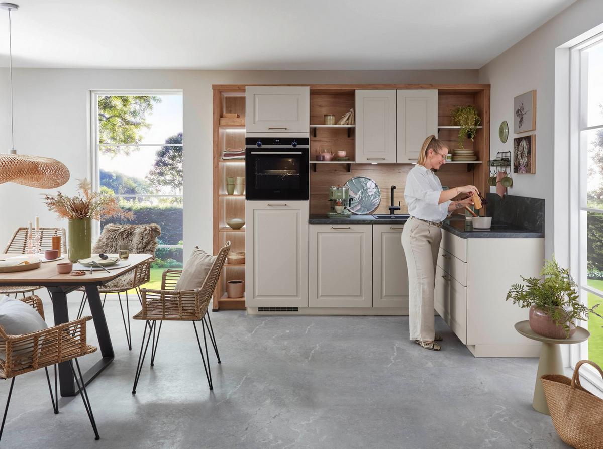 Eckküche Springfield - Sandfarben/Grasgrün, ROMANTIK / LANDHAUS, Holzwerkstoff (270/165cm) - Vertico