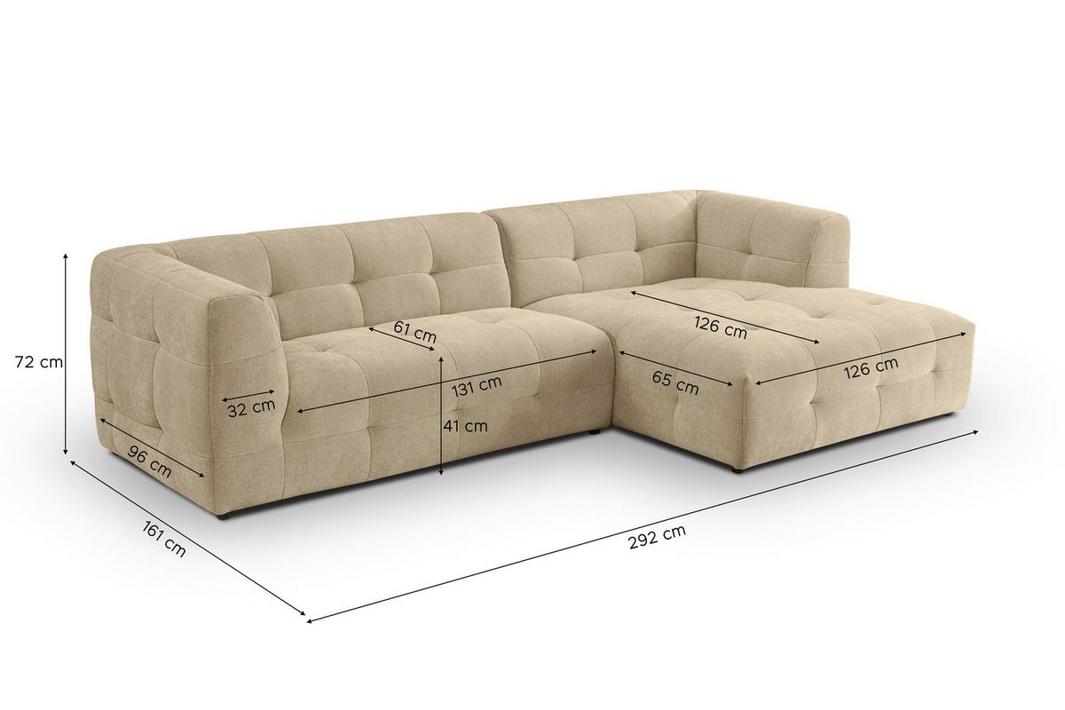 Ecksofa Tenso Beige S: 292x161cm - Beige/Schwarz, Basics, Holz/Textil (292/161cm) - MID.YOU