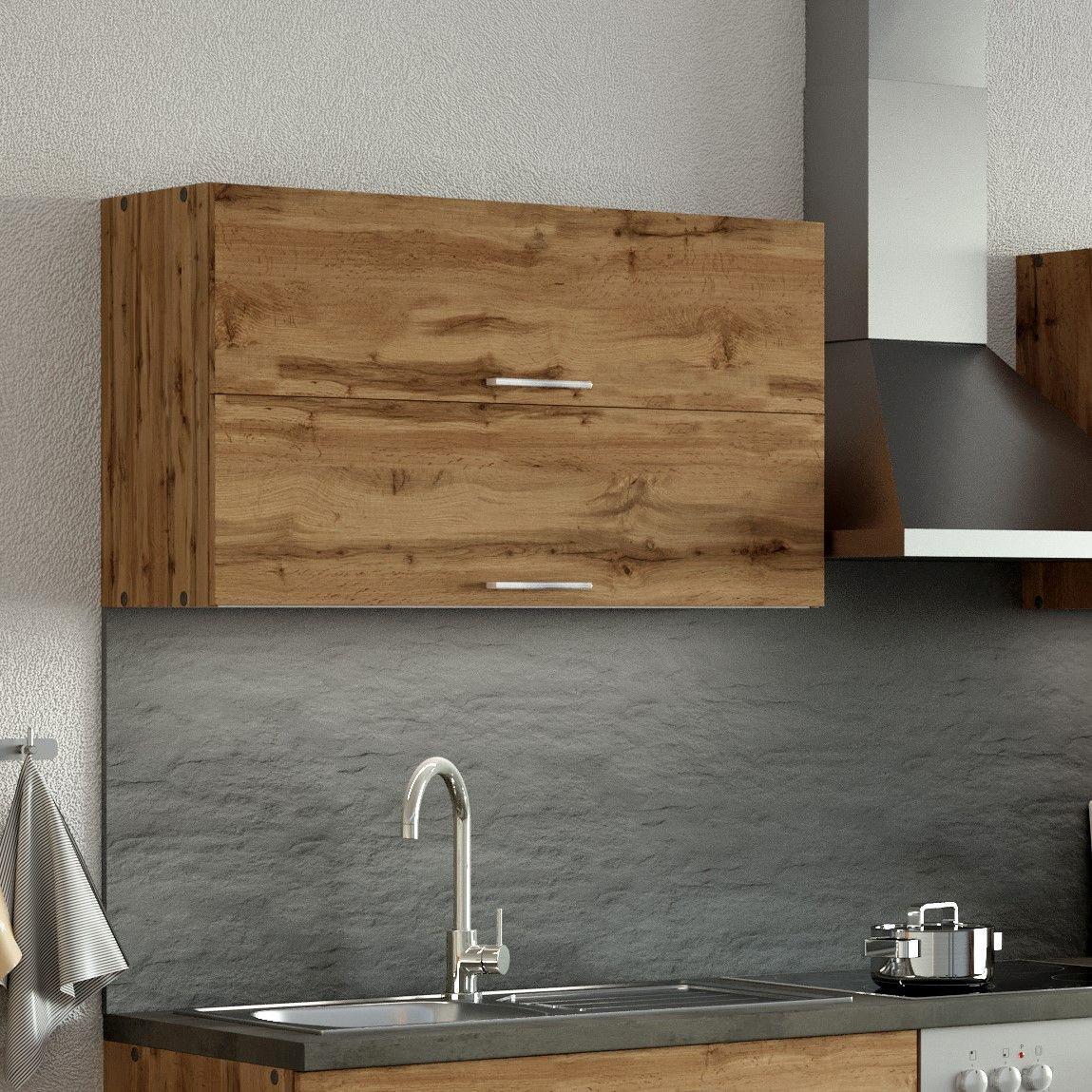 Küchenoberschrank B: 100 cm Eiche Dekor 2 Klappen - Eiche Wotan, MODERN, Holzwerkstoff (100/57/34cm) - Held