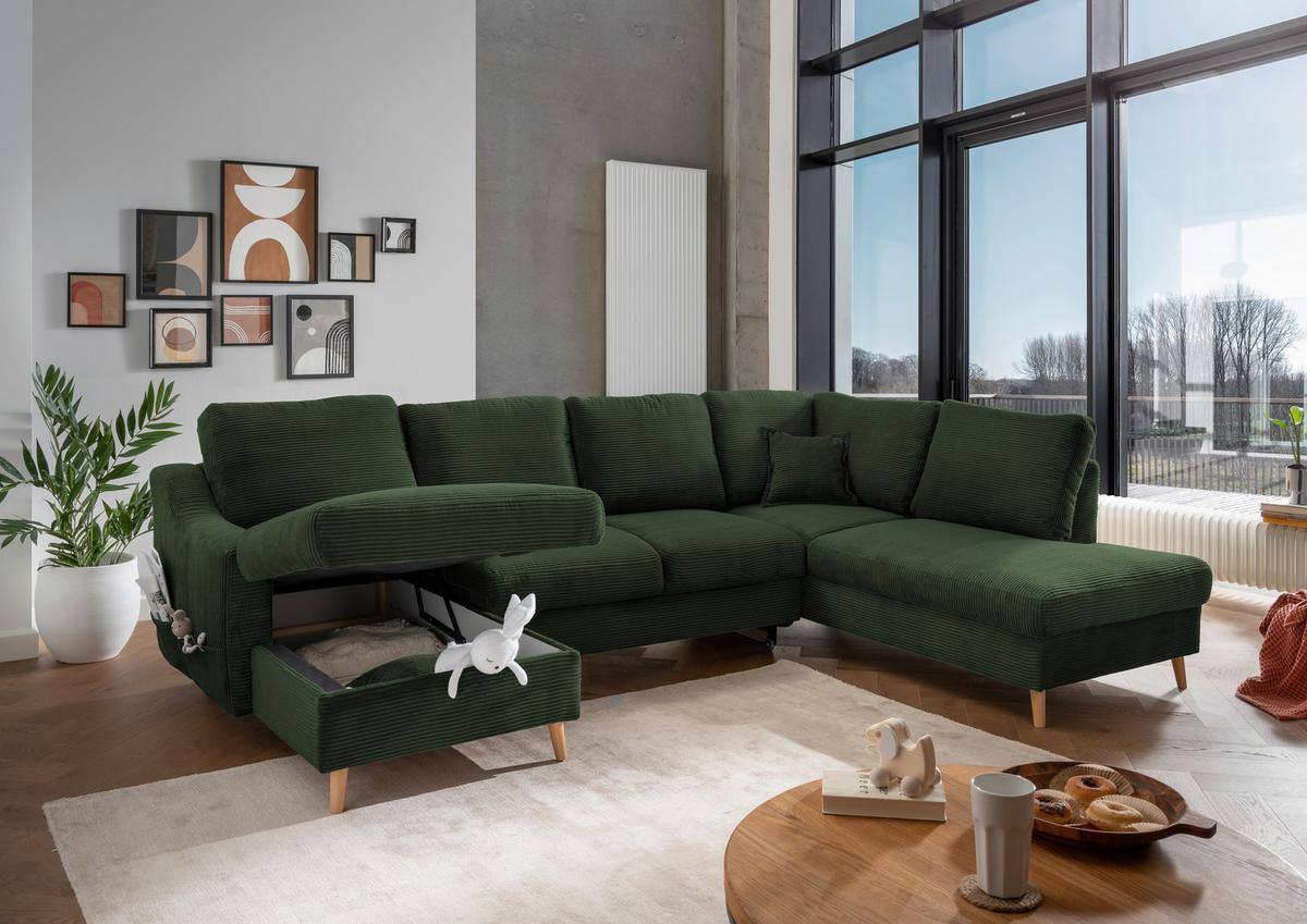 Wohnlandschaft Valentina - Dunkelgrün/Naturfarben, KONVENTIONELL, Textil (150/301/200cm) - P & B