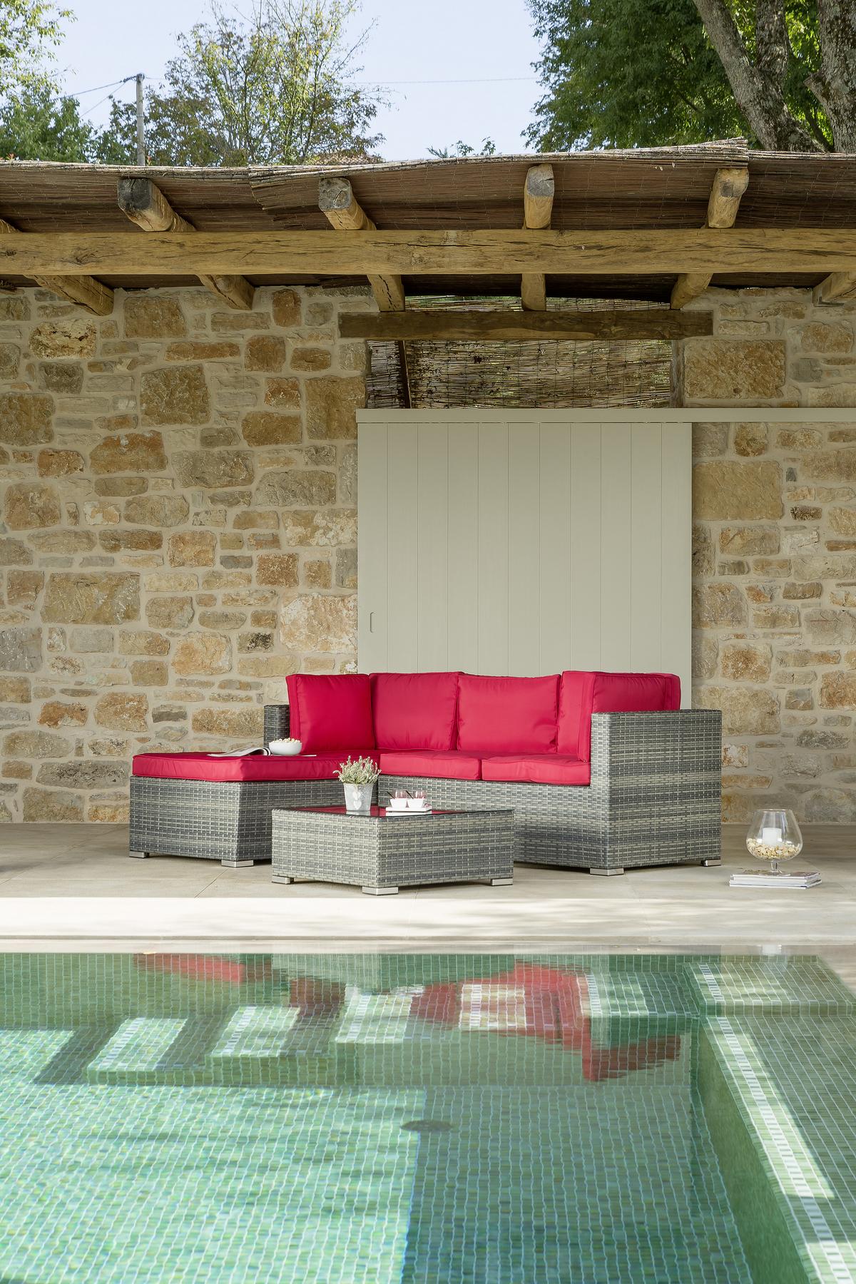 Lounge Garnitúra Leona - barna/piros, Modern, műanyag/Üveg (146/199cm) - Luca Bessoni