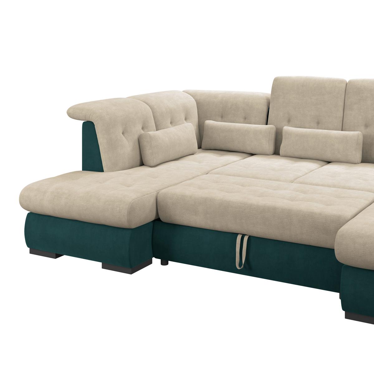 Wohnlandschaft Madera Cremefarben U: 212x358x190 cm - Türkis/Creme, KONVENTIONELL, Kunststoff/Textil (212/358/190cm)