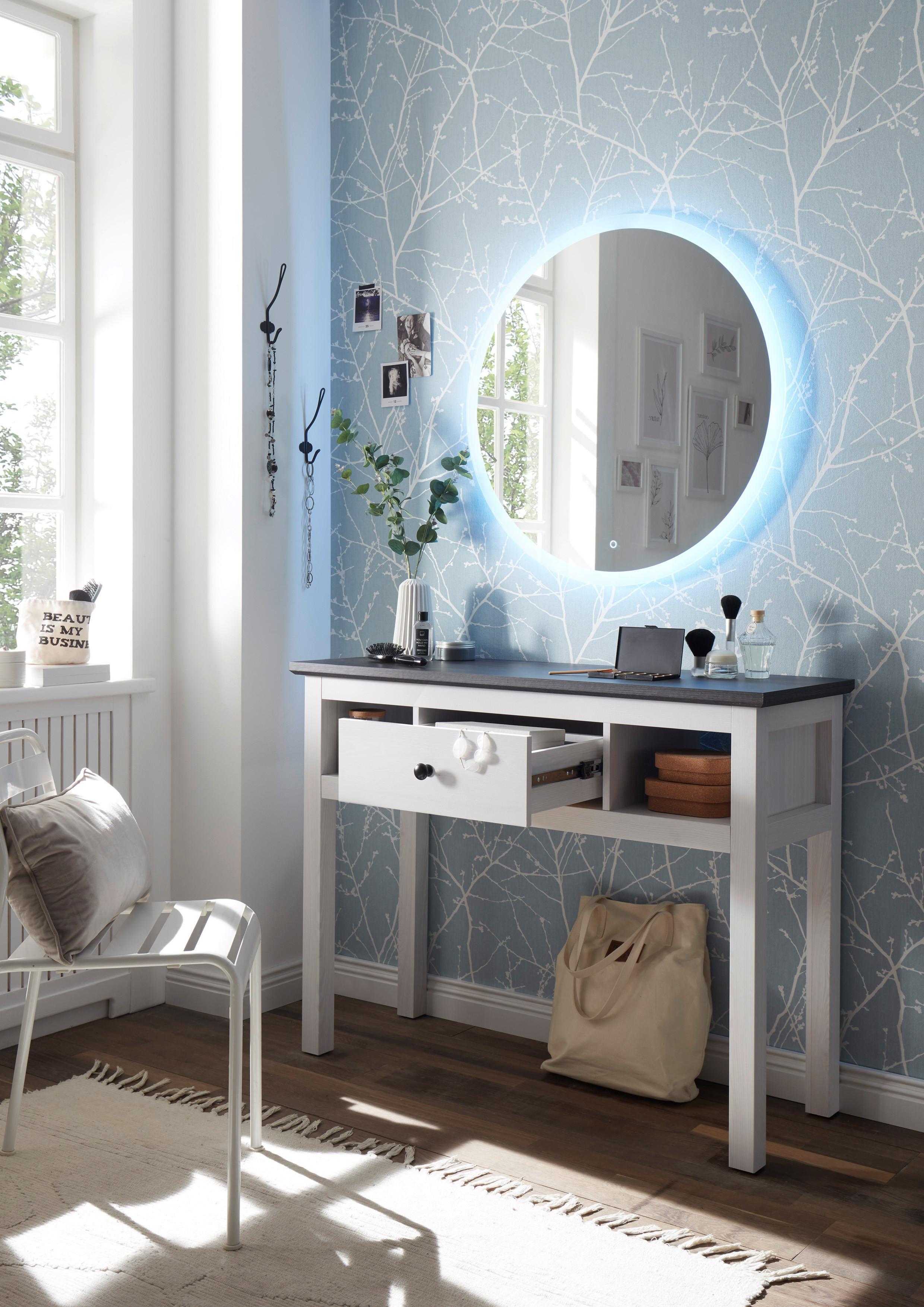 Toaletný Stolík Bondy Biela/drevodekor - farby borovice/antracitová, Konvenčný, kompozitné drevo/plast (114/86/41cm) - MID.YOU