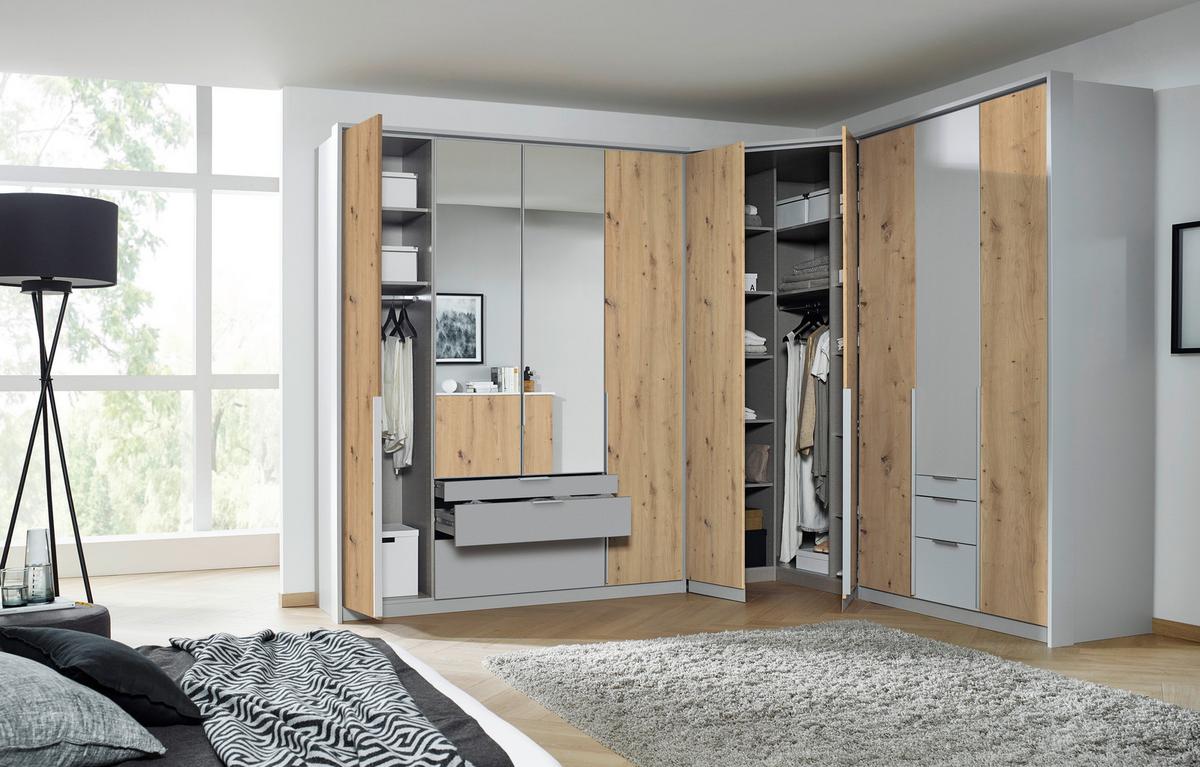 Drehtürenschrank 136cm Alabama Extra, Hellgrau - Hellgrau/Eiche Artisan, MODERN, Holzwerkstoff (136/229/54cm)
