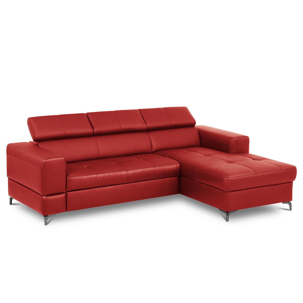 Ecksofa Torino Teilleder Rot 247x173 - Rot/Schwarz, Design, Leder/Textil (247/173cm) - Livetastic