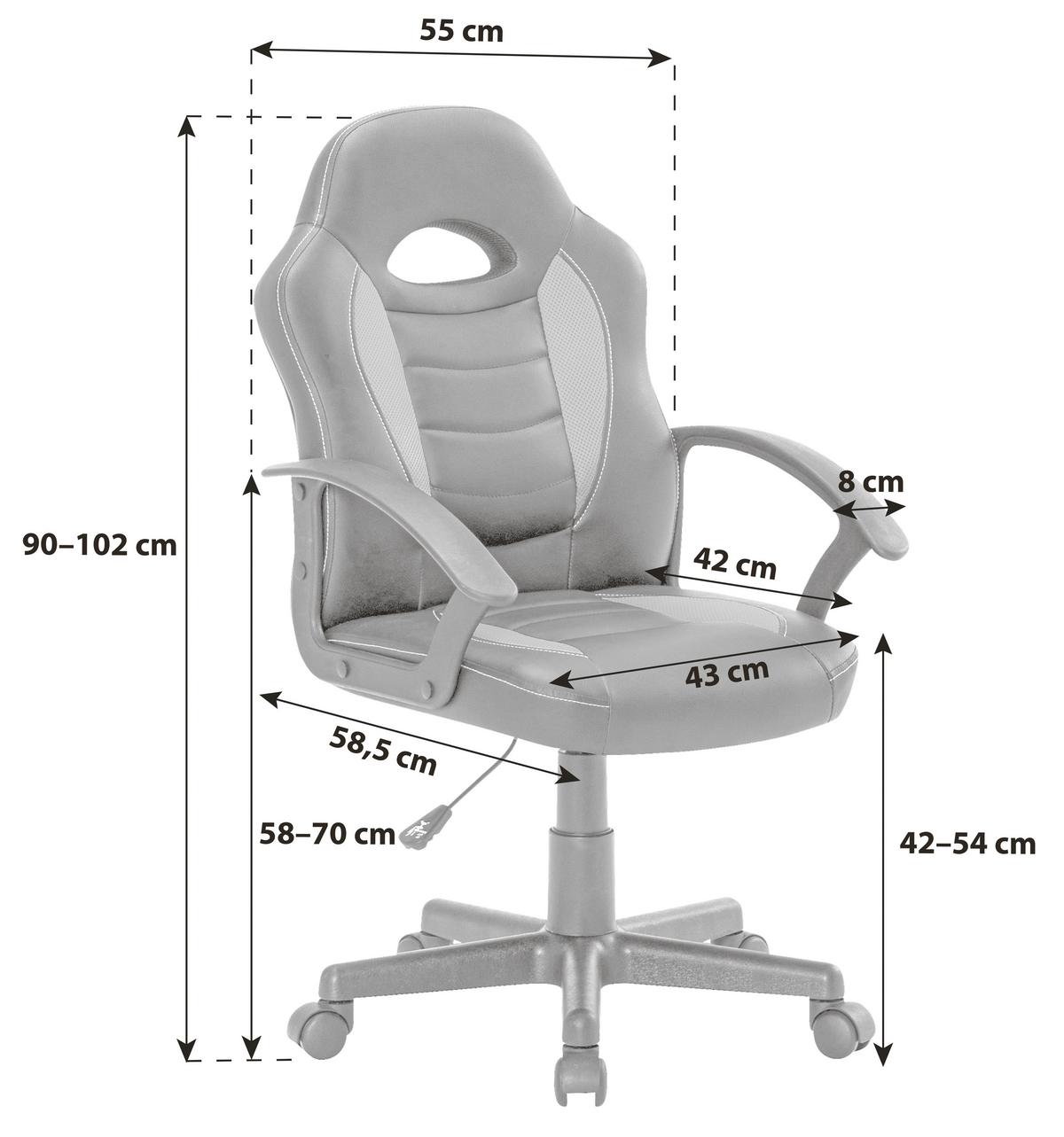 Bürostuhl Candy mit Armlehnen Lederlook Schwarz/Grün - Schwarz/Weiß, MODERN, Kunststoff/Textil (55/90-102/58,5cm)