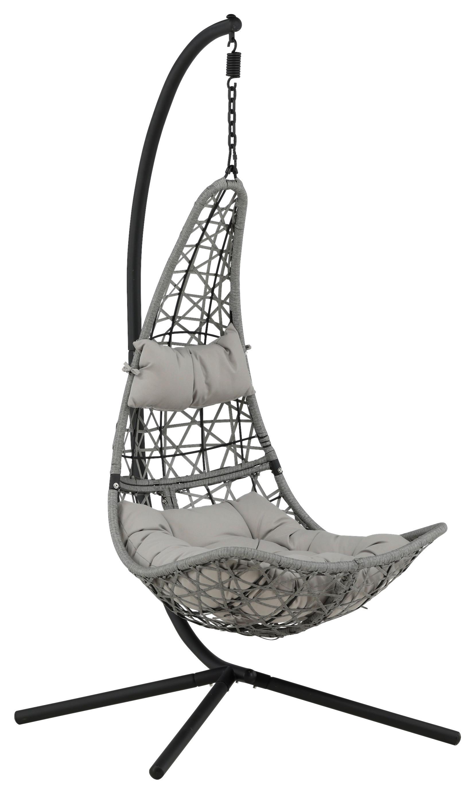 Hängesessel +Gestell Edinburgh mit Sitz- und Rückenkissen - Schwarz/Grau, KONVENTIONELL, Kunststoff (132/205/130cm) - Gardenson