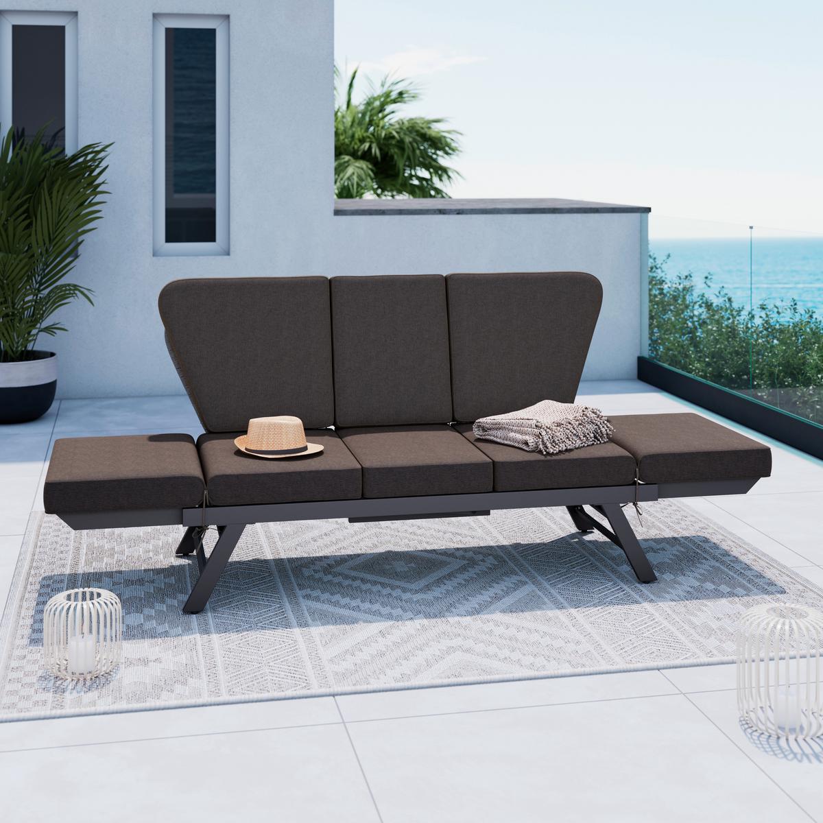 Gartenbank Metall Relax mit Kissen - MODERN (215/83/75cm) - Beldano