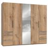 Drehtürenschrank Mit Spiegel + Laden 250cm Level 36a, Eiche - Eichefarben/Silberfarben, MODERN, Glas/Holzwerkstoff (250/216/58cm) - MID.YOU