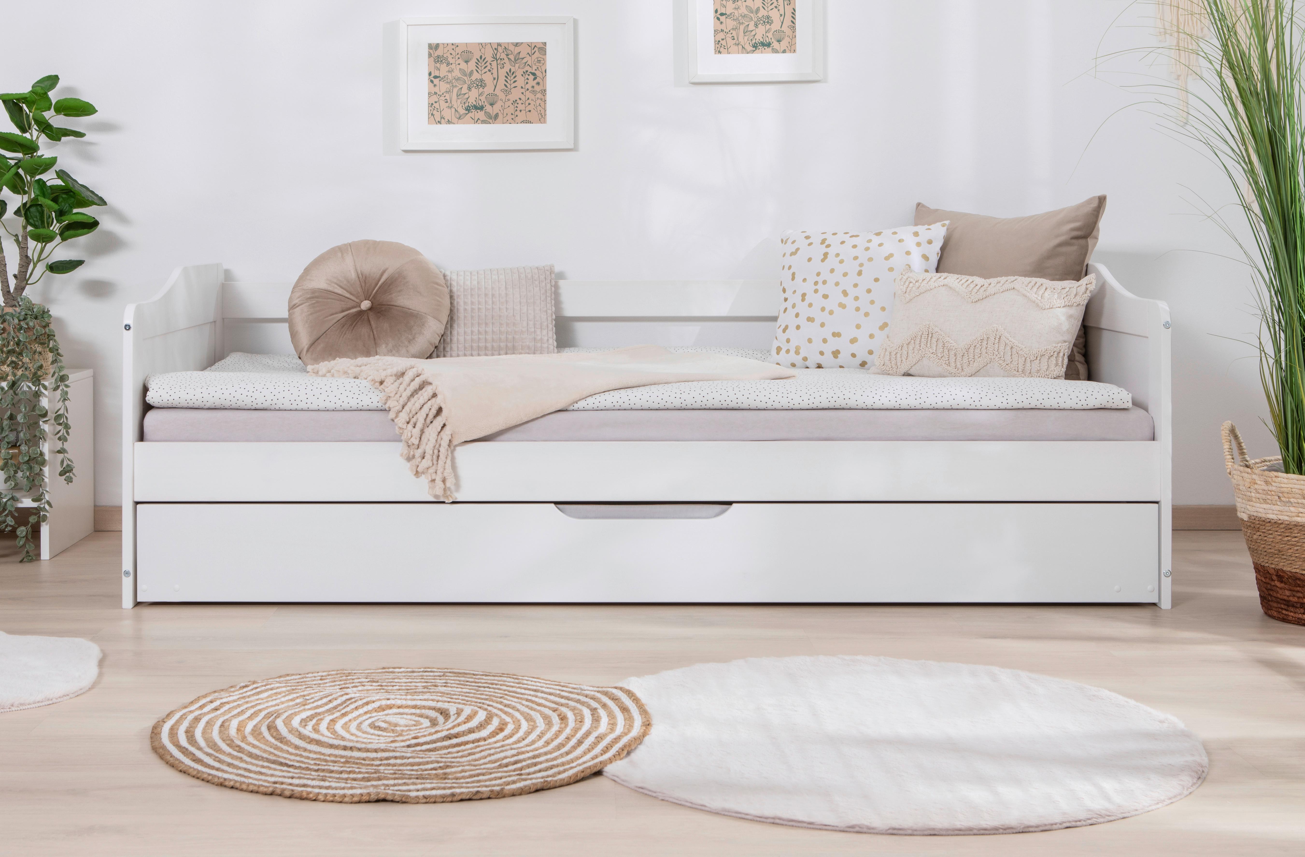 Ausziehbett Echtholz massiv 90x200 Melinda Kiefer Weiß