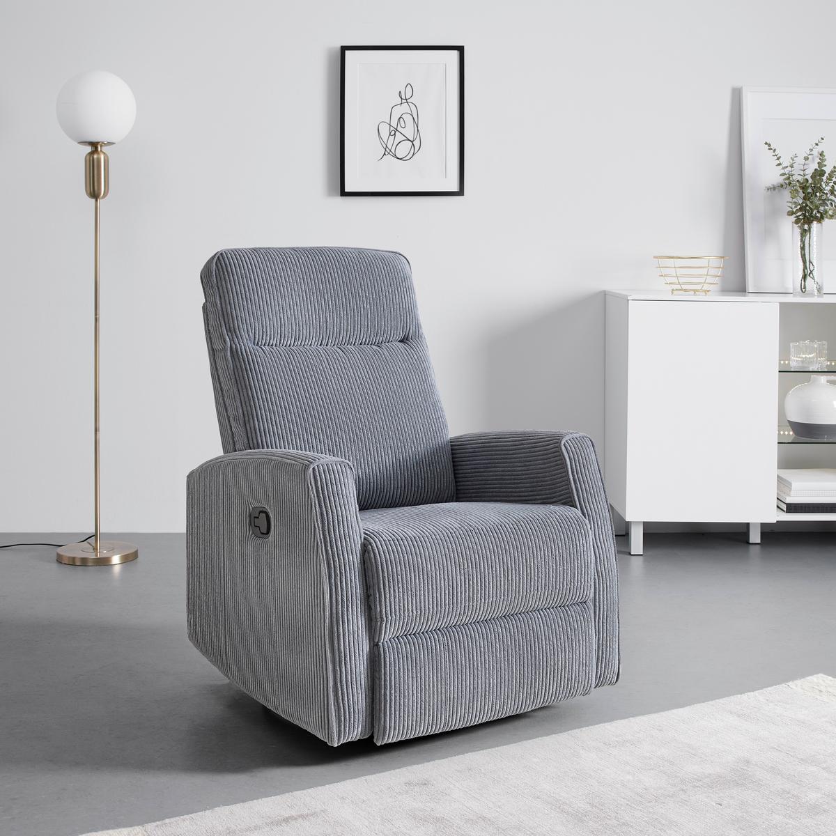 Relaxačné kreslo MELINDA, tm.sivý menčester, max. 140 kg - čierna/tmavosivá, Konventionell, kov/drevo (76/103/96cm) - Mömax