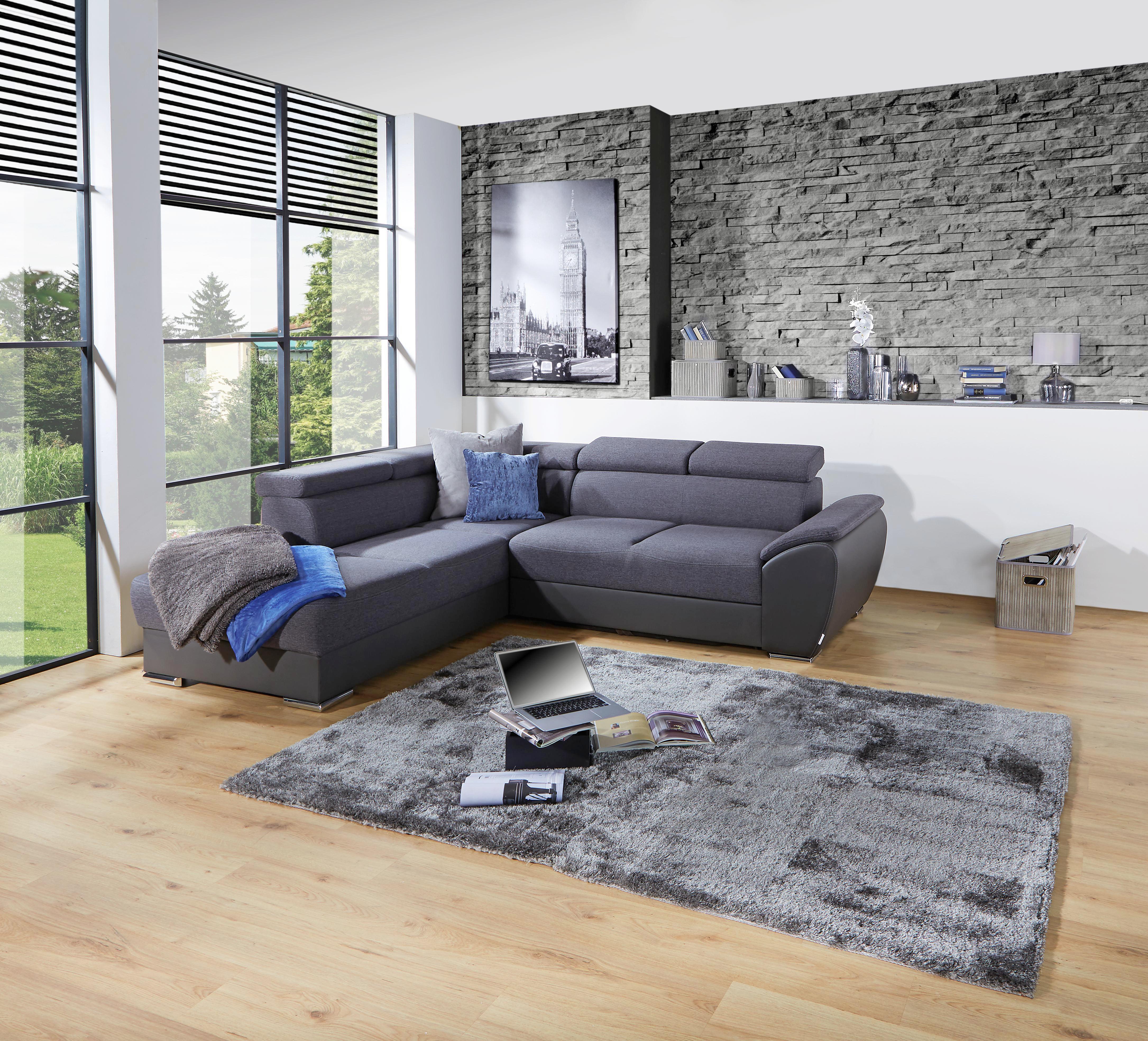 Wohnlandschaft In L-Form Cuba 230x265 cm - Chromfarben/Dunkelgrau, MODERN, Textil (230cm) - Luca Bessoni