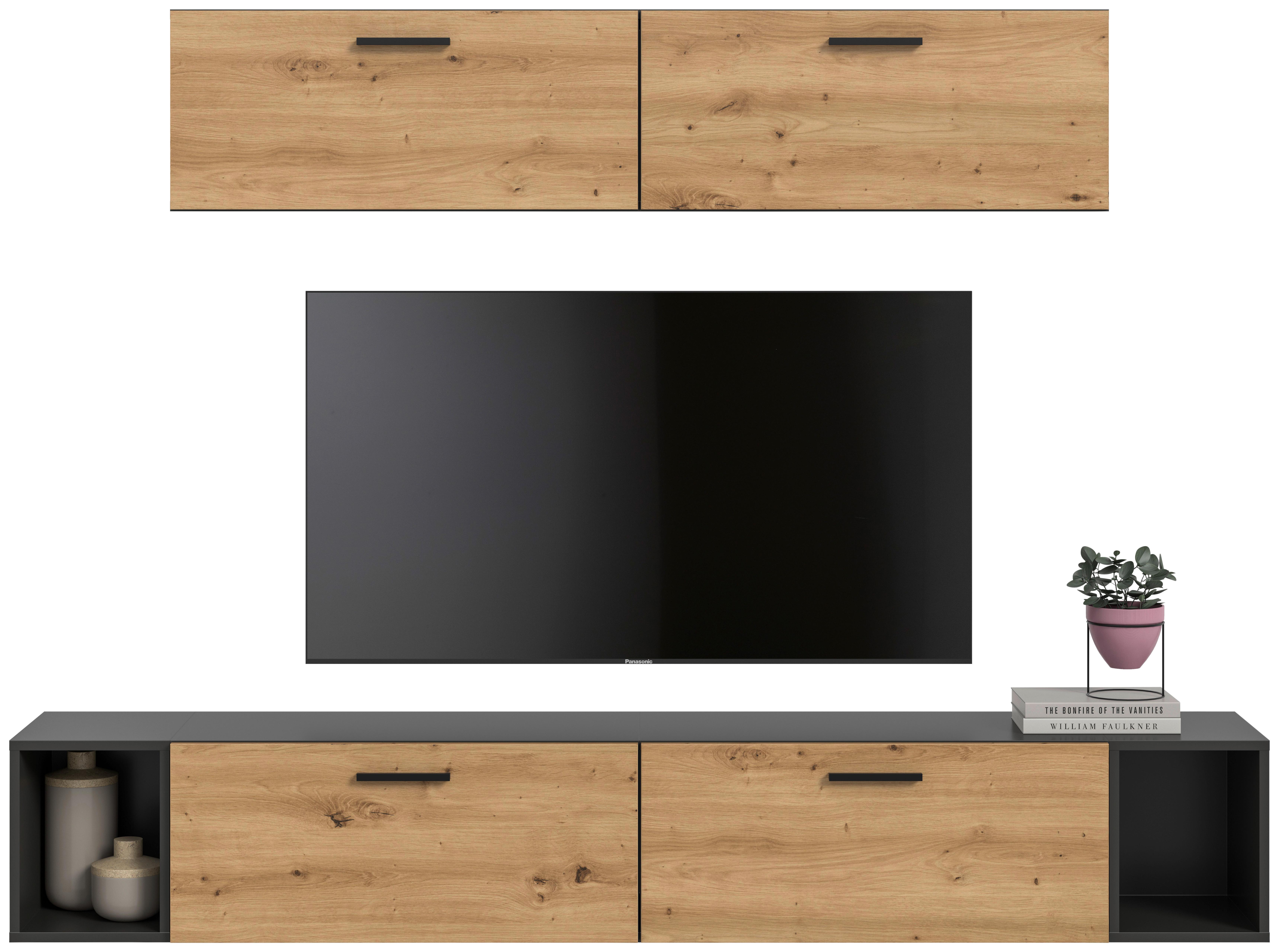 Wohnwand, The One 8, B: 150 cm Artisan Eiche Dekor/Grau - Schwarz/Eiche Artisan, Trend, Holzwerkstoff (150/92/34cm)