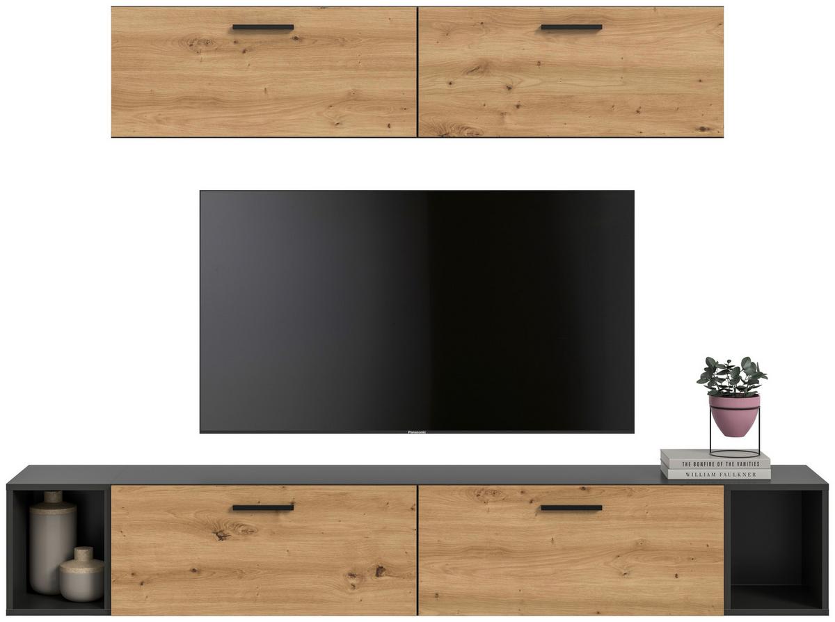 Wohnwand, The One 8, B: 150 cm Artisan Eiche Dekor/Grau - Schwarz/Eiche Artisan, Trend, Holzwerkstoff (150/92/34cm)