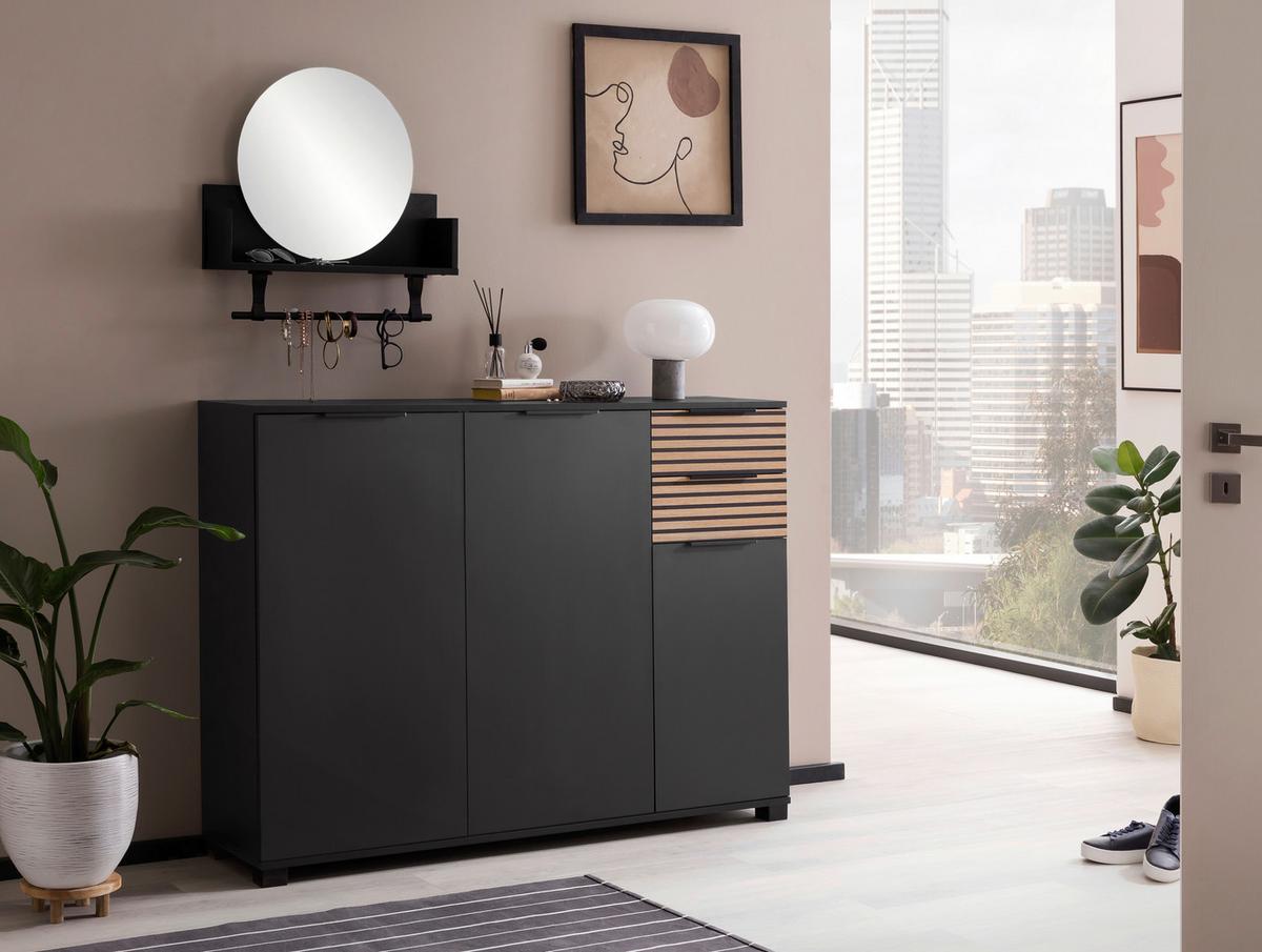 Wandregal Ella Schwarz B: 59,8 - Beige/Schwarz, Design, Holzwerkstoff (59,8/315/135cm) - MID.YOU