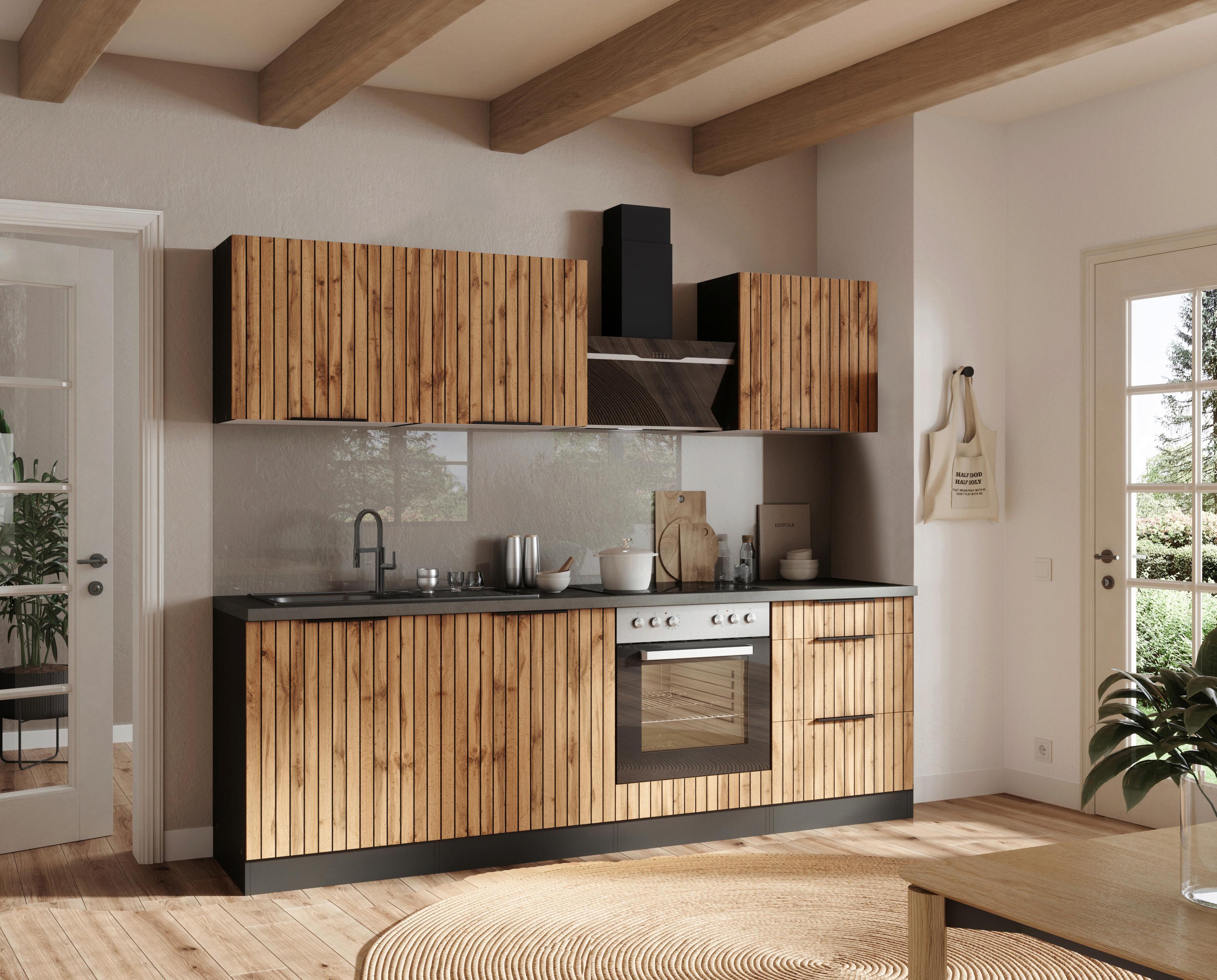 Küchenblock Liverpool Graphit/Eiche Dekor B: 240 cm - Schieferfarben/Eiche Wotan, Basics, Holzwerkstoff (240cm) - Held