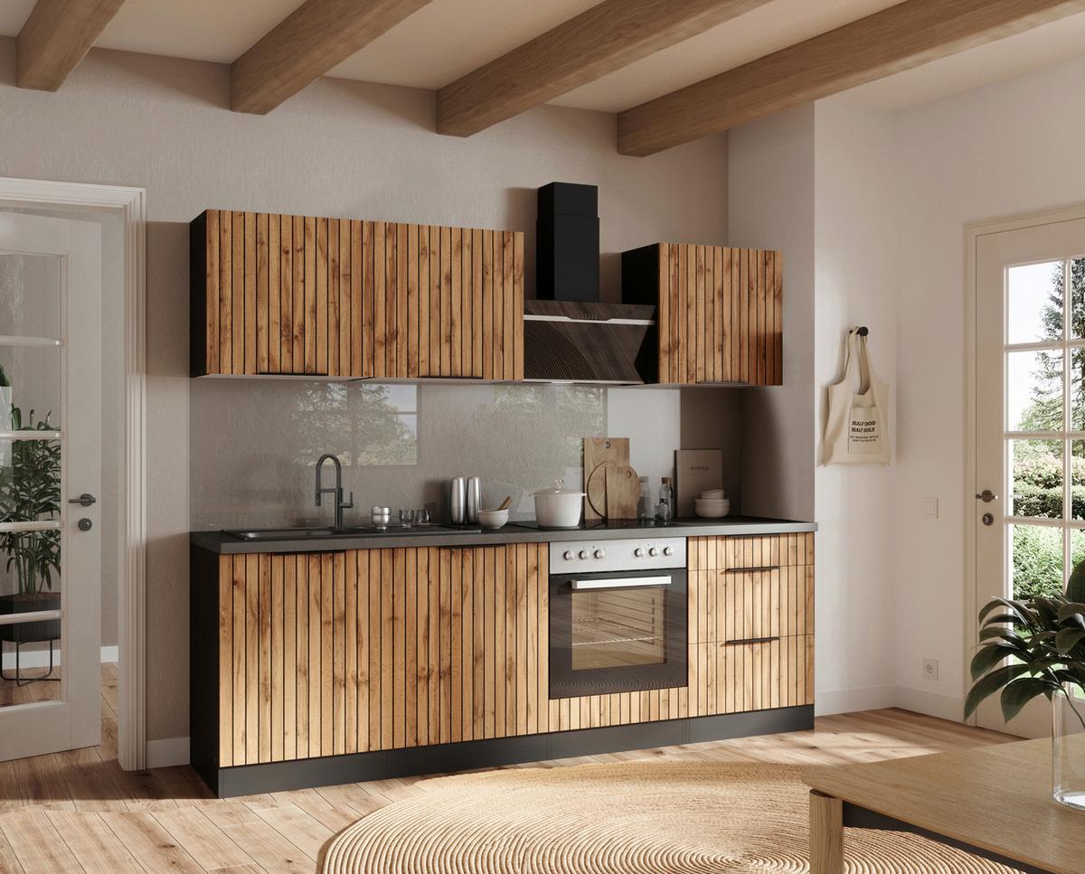 Küchenblock Liverpool Graphit/eiche Dekor B: 240 Cm - Schieferfarben/Eiche Wotan, Basics, Holzwerkstoff (240cm) - Held