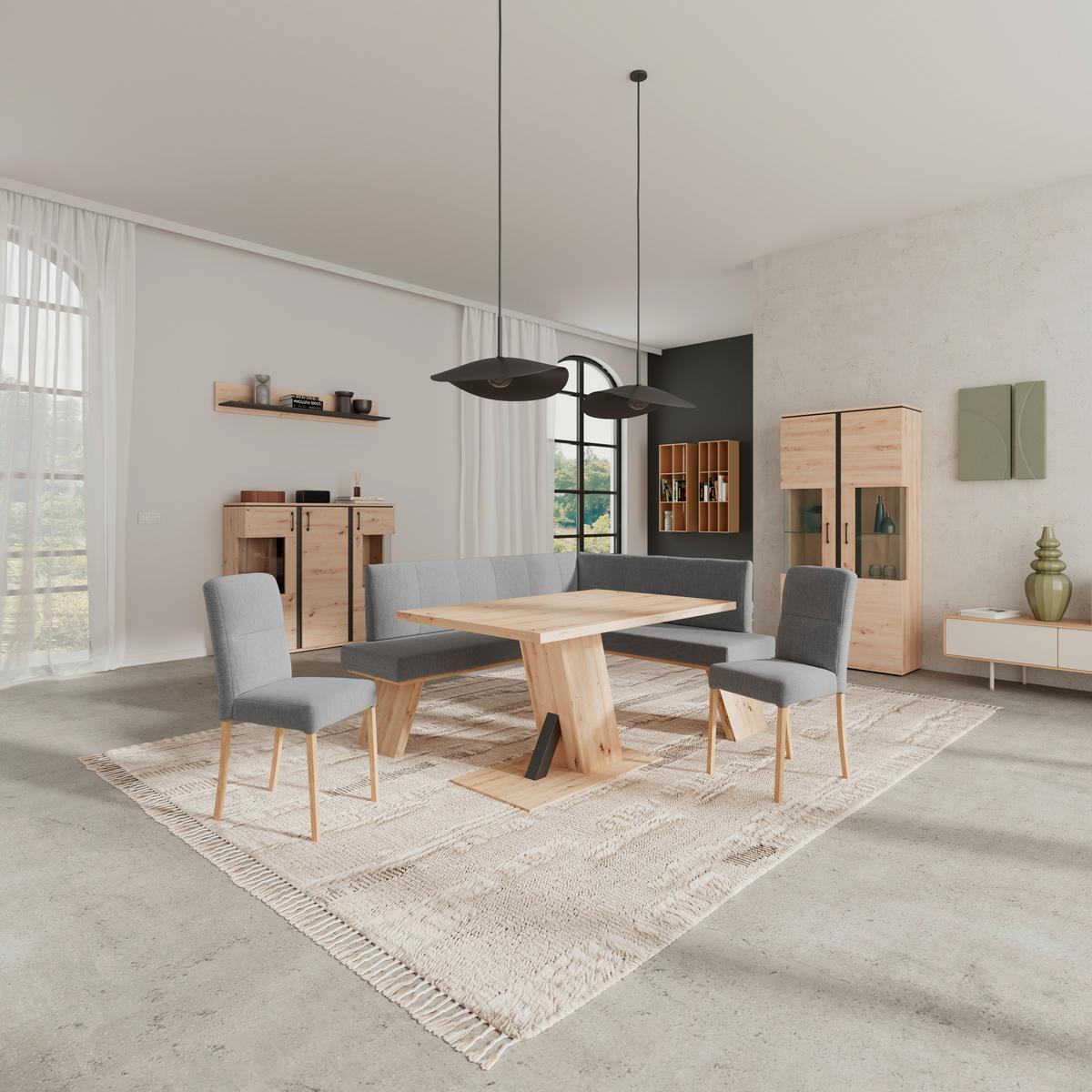 Eckbank Emma Ii - Eichefarben/Grau, KONVENTIONELL, Holzwerkstoff/Textil (160/140cm)