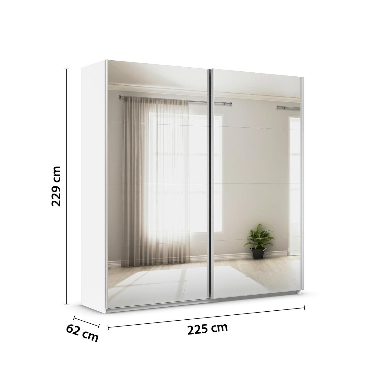 Tolóajtós Szekrény Feldkirch 225/229 Cm - ezüst/fehér, Modern, faalapú anyag/Üveg (225/229/62cm)