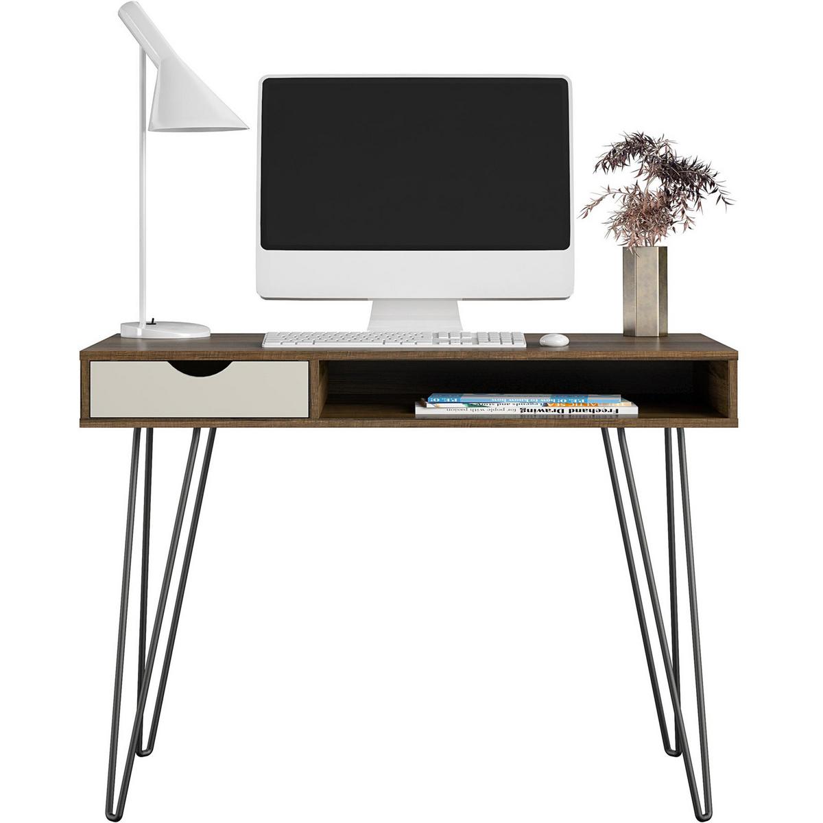 Schreibtisch Concord Grau, Eichefarben 104 cm - Eichefarben/Eiche grau, Design, Holzwerkstoff/Metall (104/77/49cm) - MID.YOU