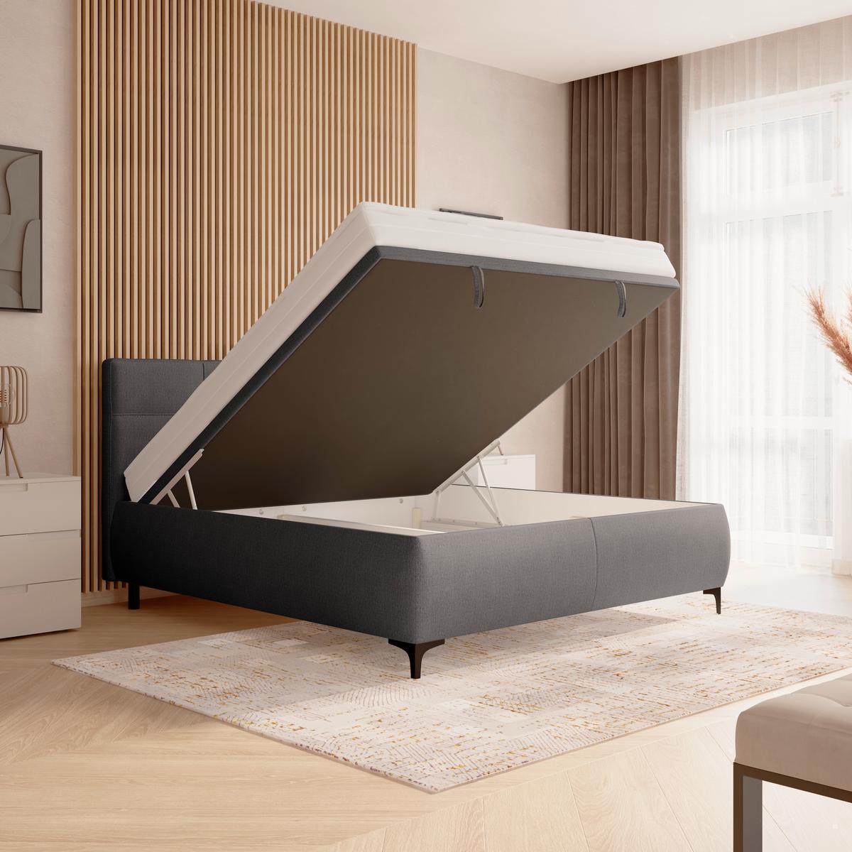 Polsterbett Zeni 180 - Graubraun/Schwarz, KONVENTIONELL, Holz/Holzwerkstoff (180/200cm)