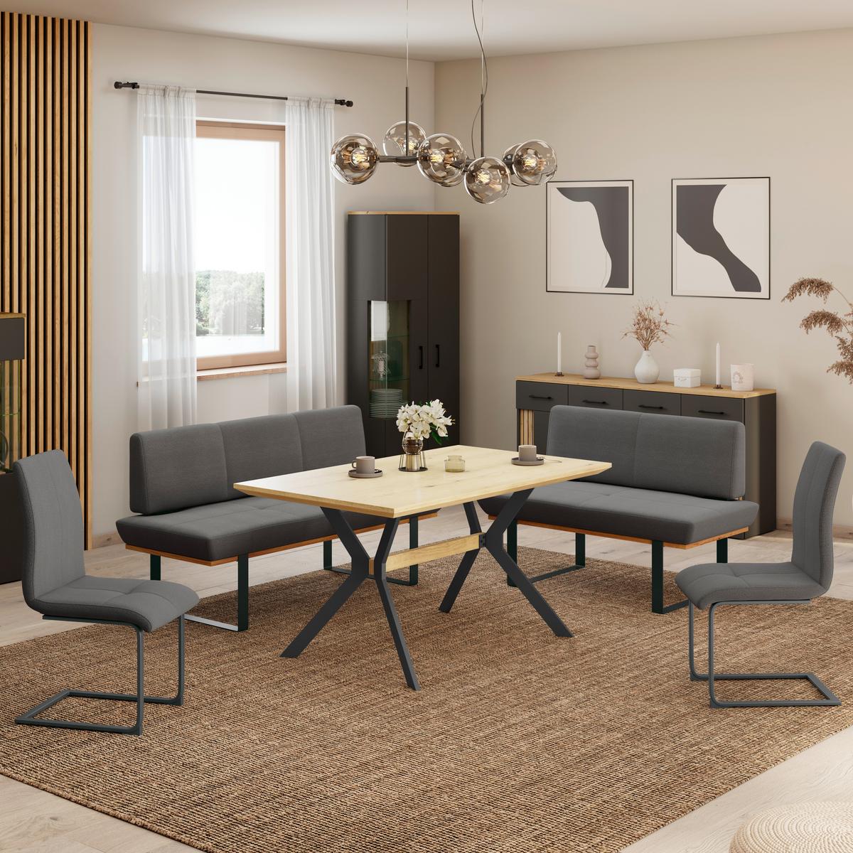 Sitzbank Tristan Webstoff schwarz, B: 170cm - Schwarz, MODERN, Holz/Textil (170/48/90cm) - James Wood