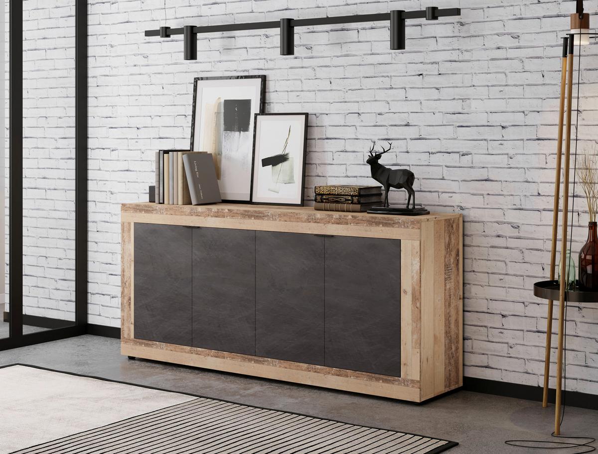 Kommode 180cm Lunea Graphitfarben - Alteiche/Schwarz, Design, Holzwerkstoff (180/86/42cm) - MID.YOU