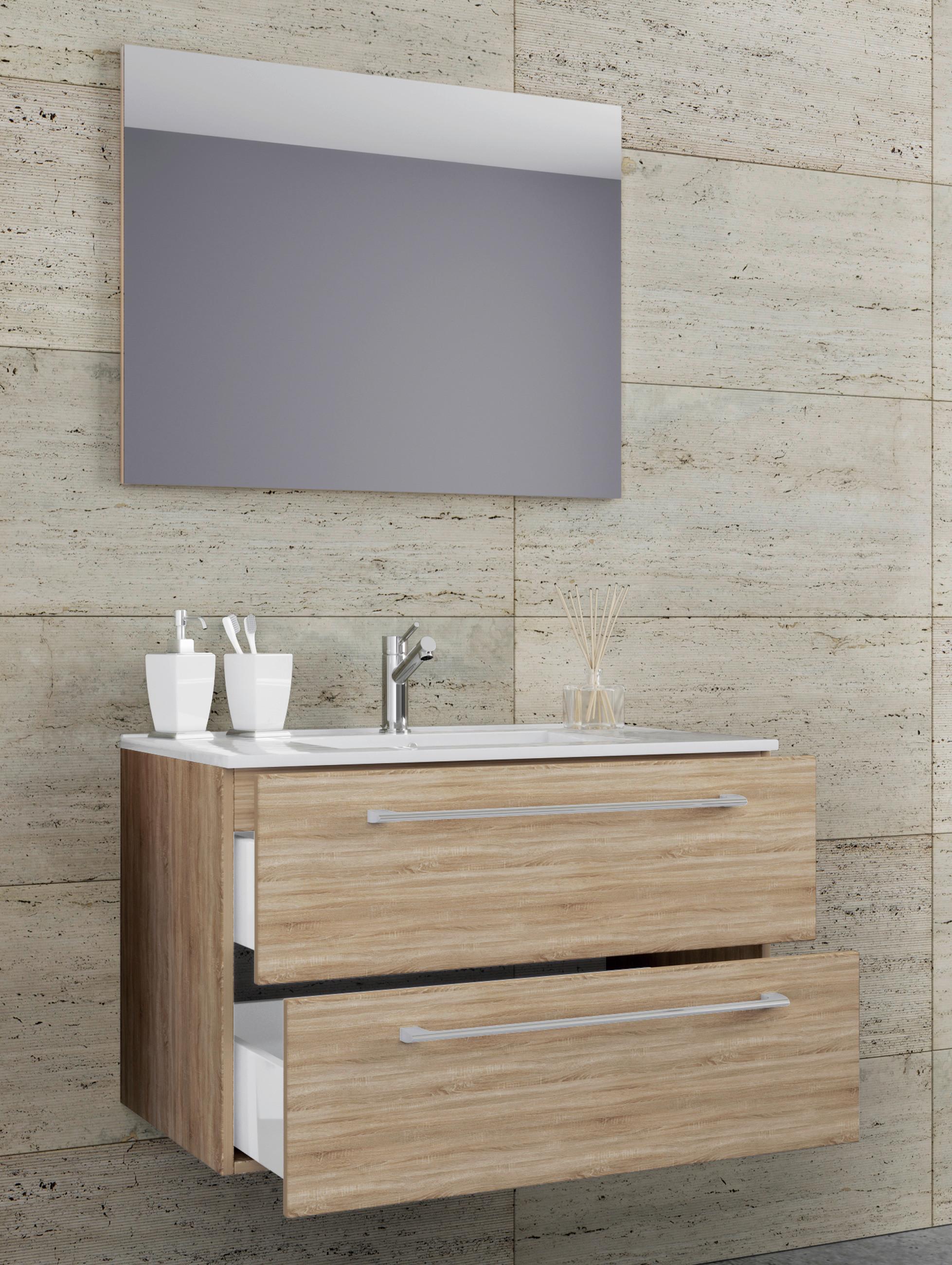 Badezimmer Badinos 3-Teilig Sonoma Eiche B: 80 cm - Weiß/Sonoma Eiche, MODERN, Keramik/Holzwerkstoff (80cm) - MID.YOU