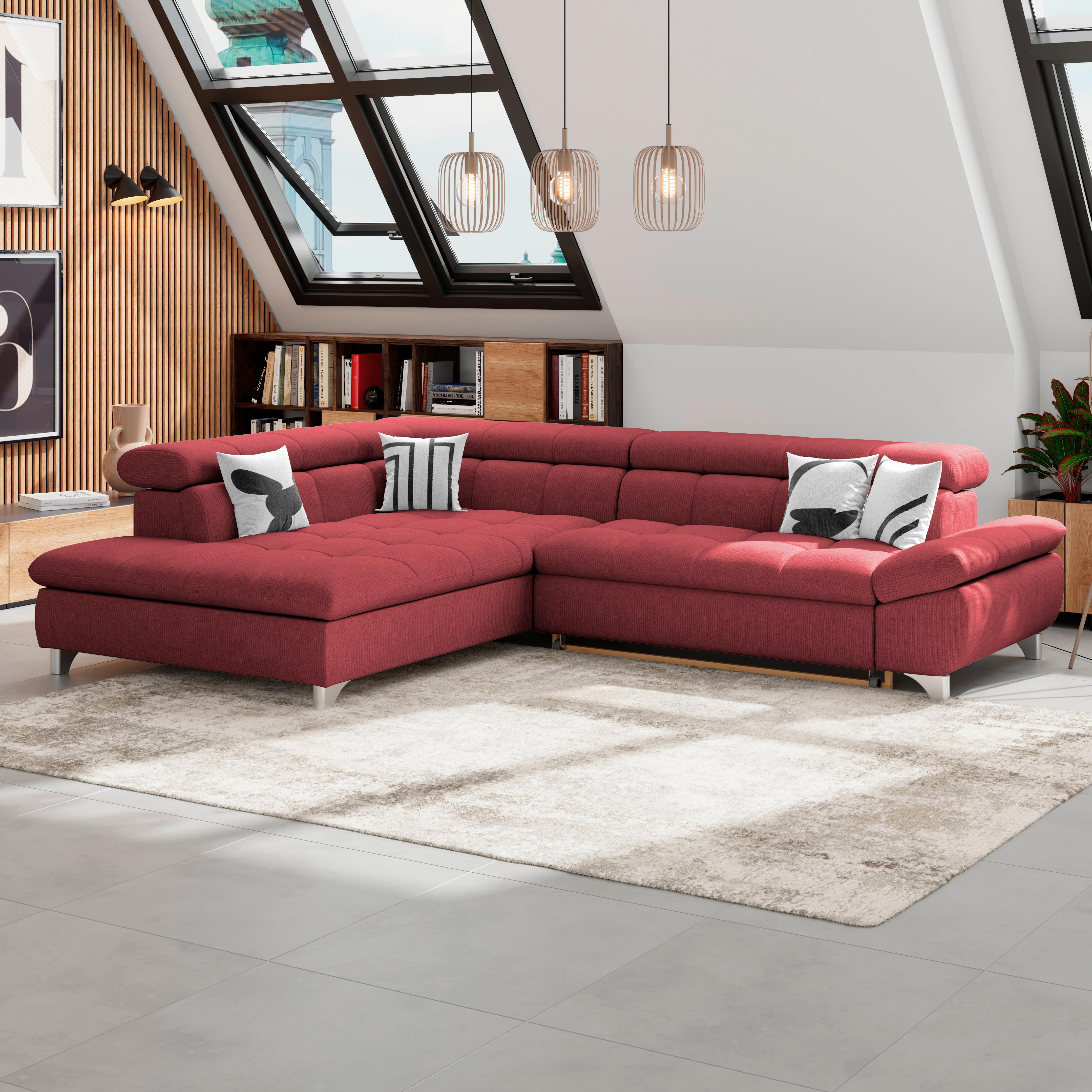 Ecksofa Gemini Rubinrot, B: 234cm - Chromfarben/Bordeaux, KONVENTIONELL, Textil (234/312cm)