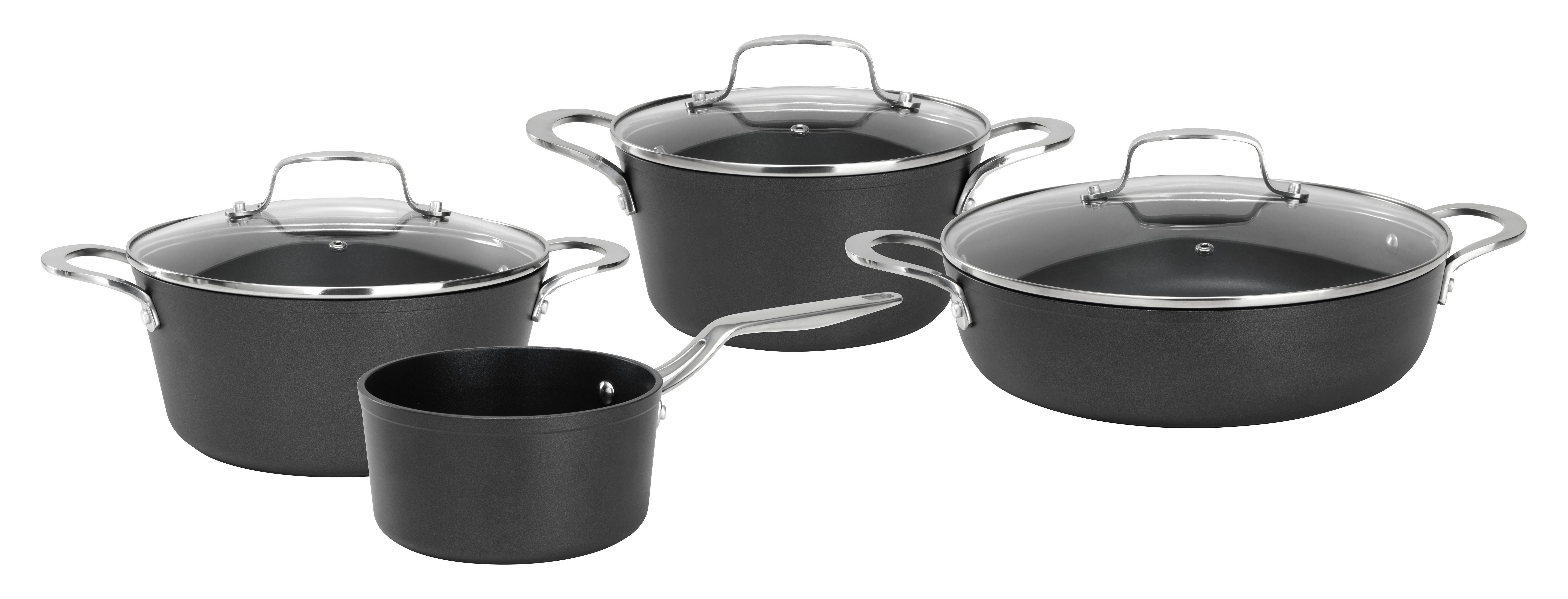 Sada hrnců Black Line, 7dílná - černá/barvy stříbra, Konvenční, kov/sklo - Gourmesto