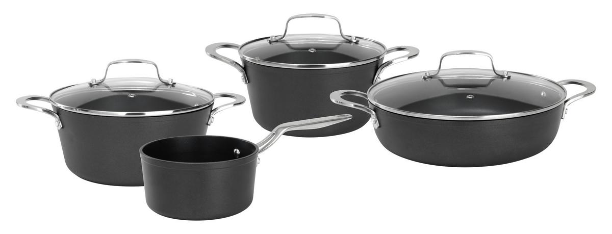 Sada hrnců Black Line, 7dílná - černá/barvy stříbra, Konvenční, kov/sklo - Gourmesto