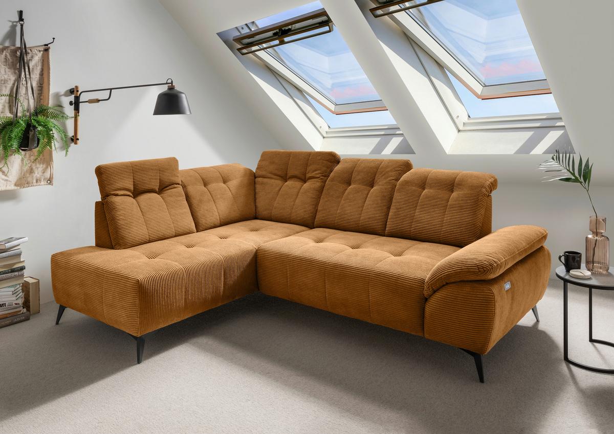 Ecksofa Fiore Goldfarben S: 200x272 cm - Goldfarben/Schwarz, MODERN, Textil (200/272cm) - Livetastic