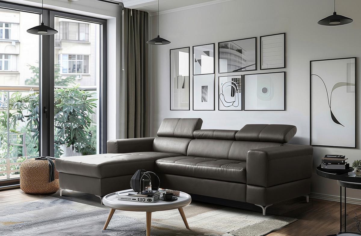 Ecksofa Torino Teilleder Dunkelbraun 173x247 - Dunkelbraun/Schwarz, Design, Leder/Textil (173/247cm) - Livetastic